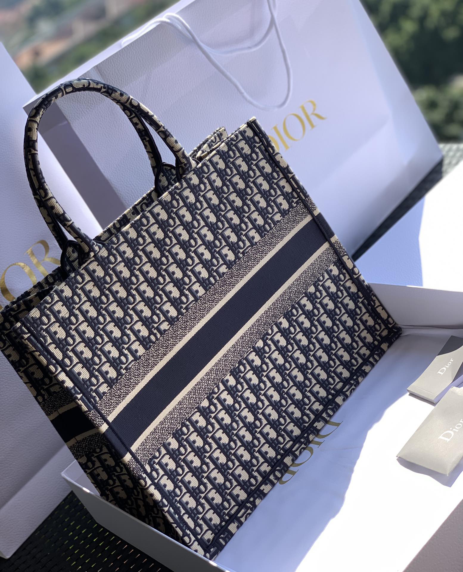 [TOP] Christian Dior Book Tote Bag 41.5x35x18cm - Navy Blue