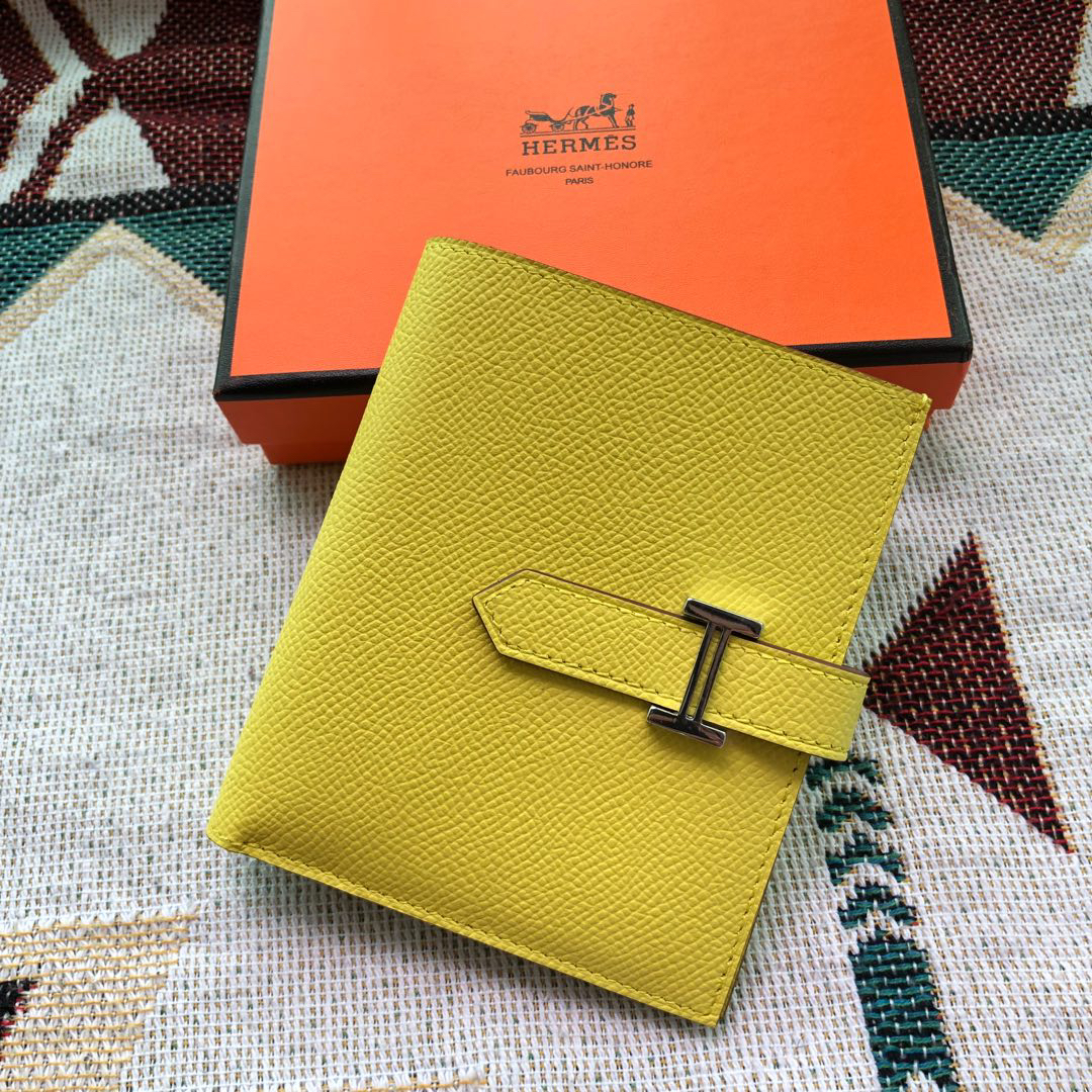 [TOP] HERMES Bearn Short Wallet Epsom 12cmx10cm - Citron