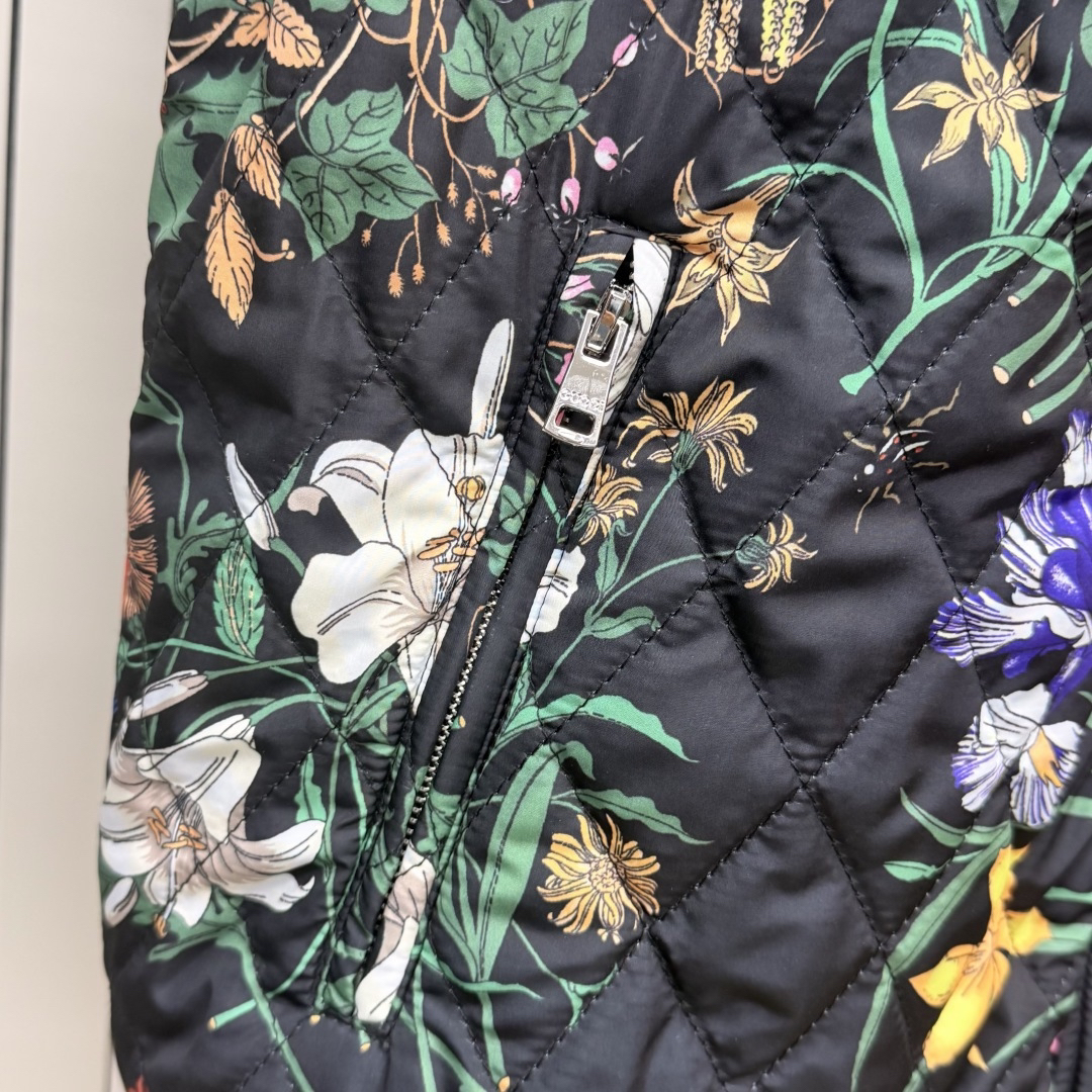 [TOP] GUCCI Floral Cotton-Padded Jacket - Black