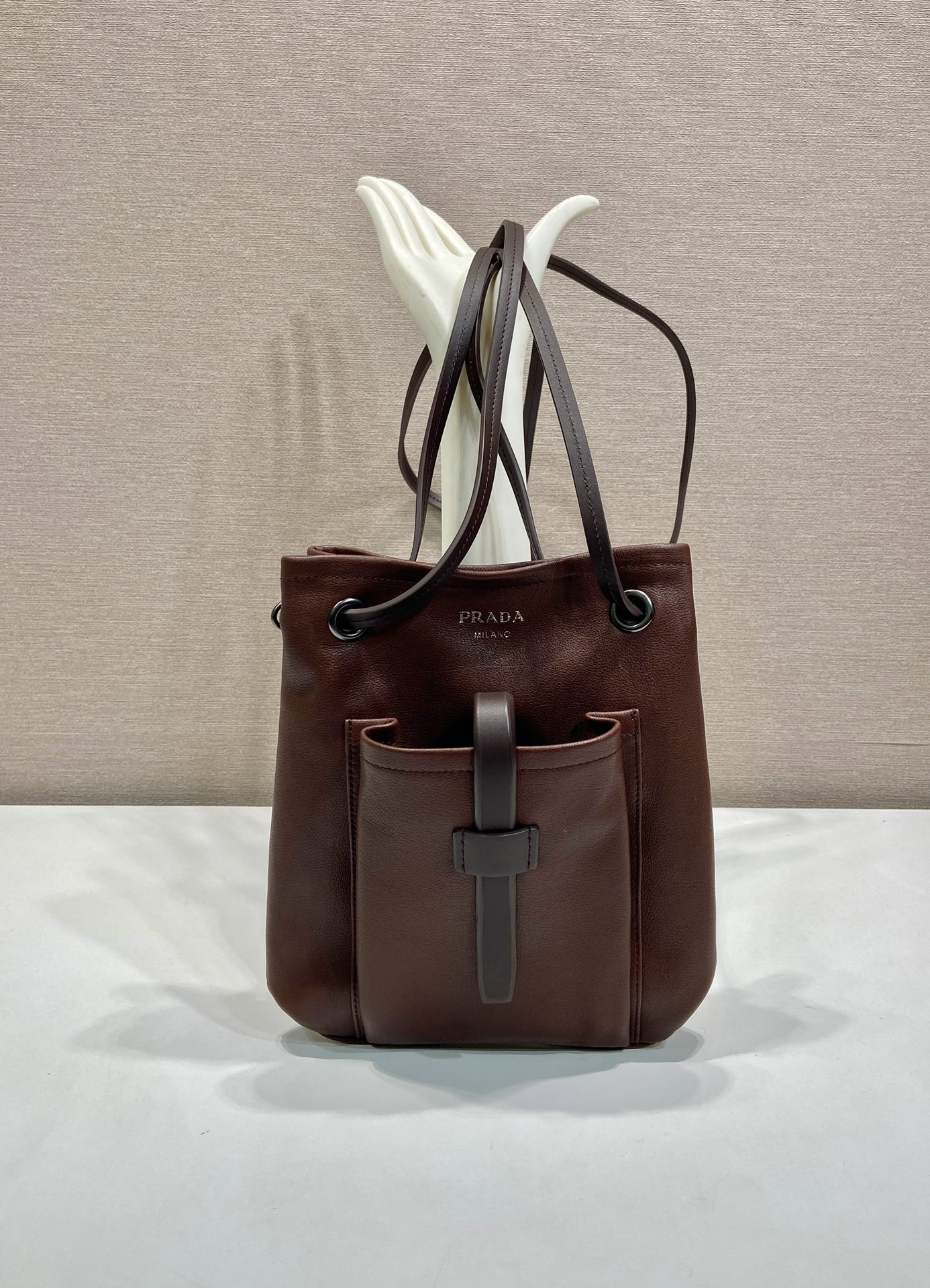 [TOP] PRADA Tote Bag Calfskin 25x24cm - Chocolate