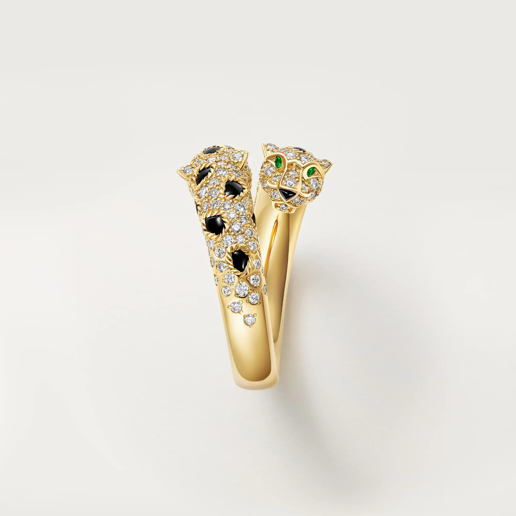 Carty Panther Motif Ring, Yellow Gold, Double Head ,Semi-Paved