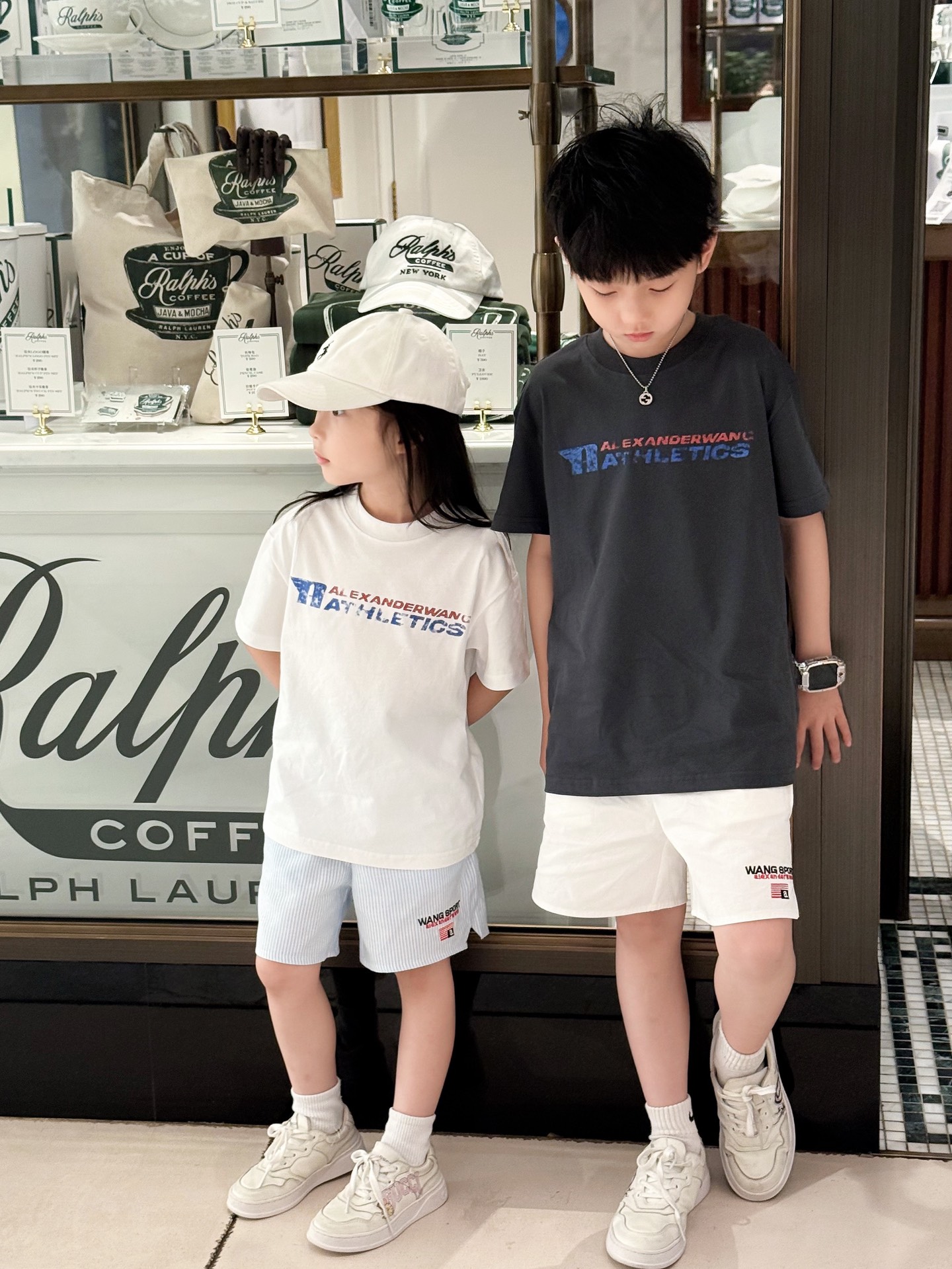 ALEXANDER WANG Unisex Kids 2-Piece Printed Tee & Woven Shorts Summer Matching Set Boys Girls Sizes 100-150