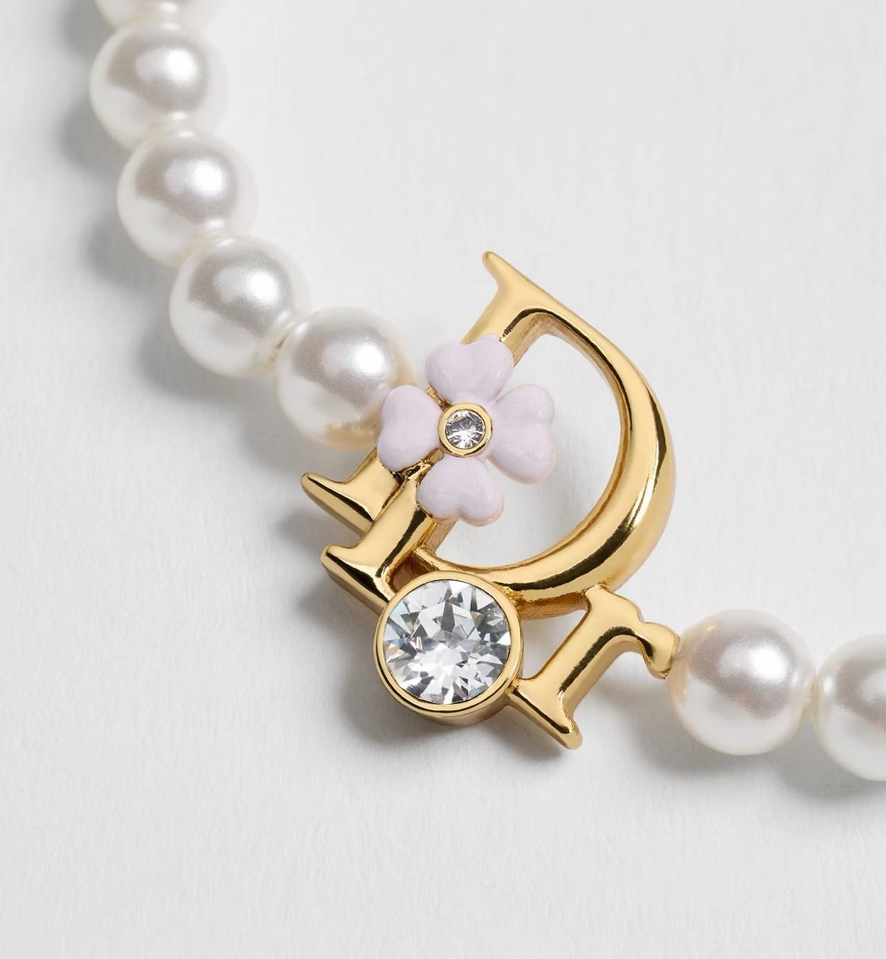 Dior white Jewelry DIOR Dior Precious Clover Bracelet Gold-Finish Metal White Resin Pearls Crystal and Pink Lacquer #394557 V