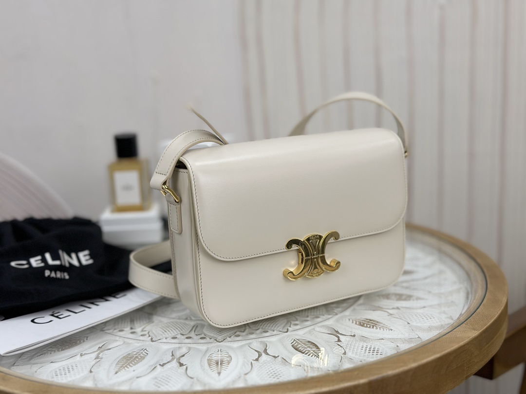 [TOP] CELINE Triomphe Bag Box Leather 22.5x16.5x7.5cm - White - 711 Luxury