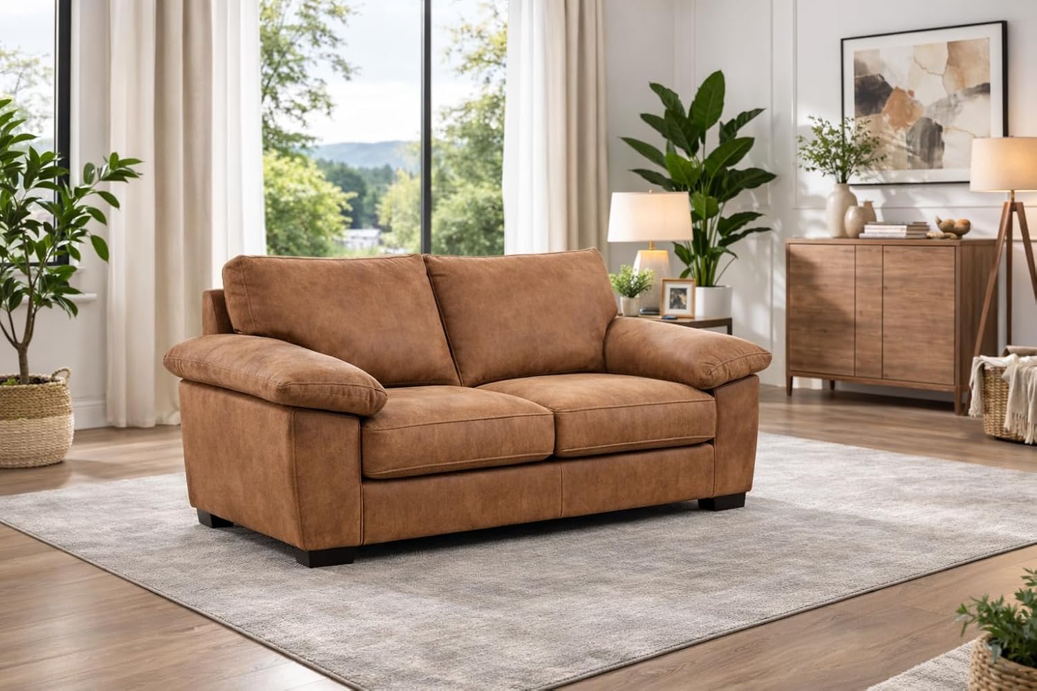 SOFA SCENE Amalfi Style 3+2 Seater Sofa Set, Oakland Fabric, Black,/Brown Contemporary Living Room Furniture (MIDNIGHT BLACK, 3 SEATER)