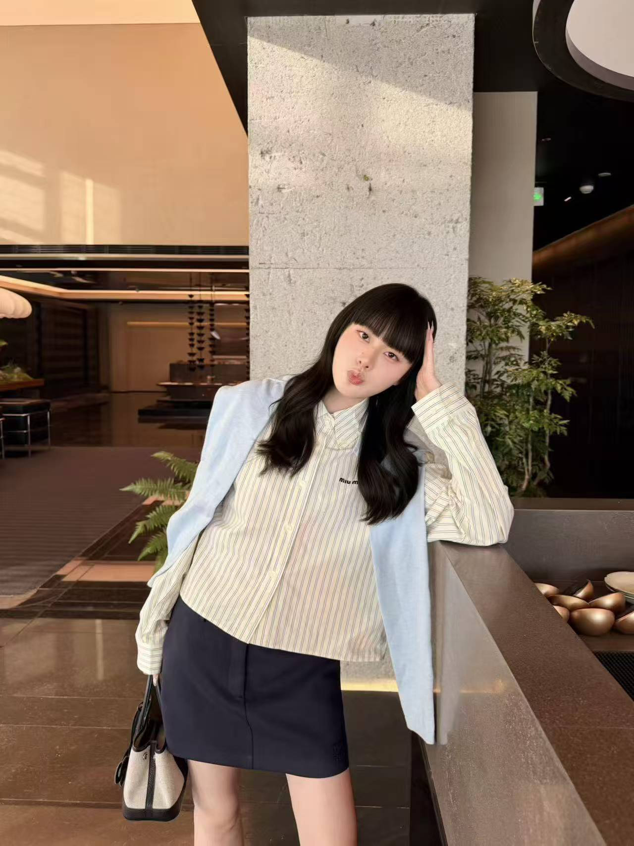 [TOP] Miu Miu  Shirt +Knitted Shawl - Blue