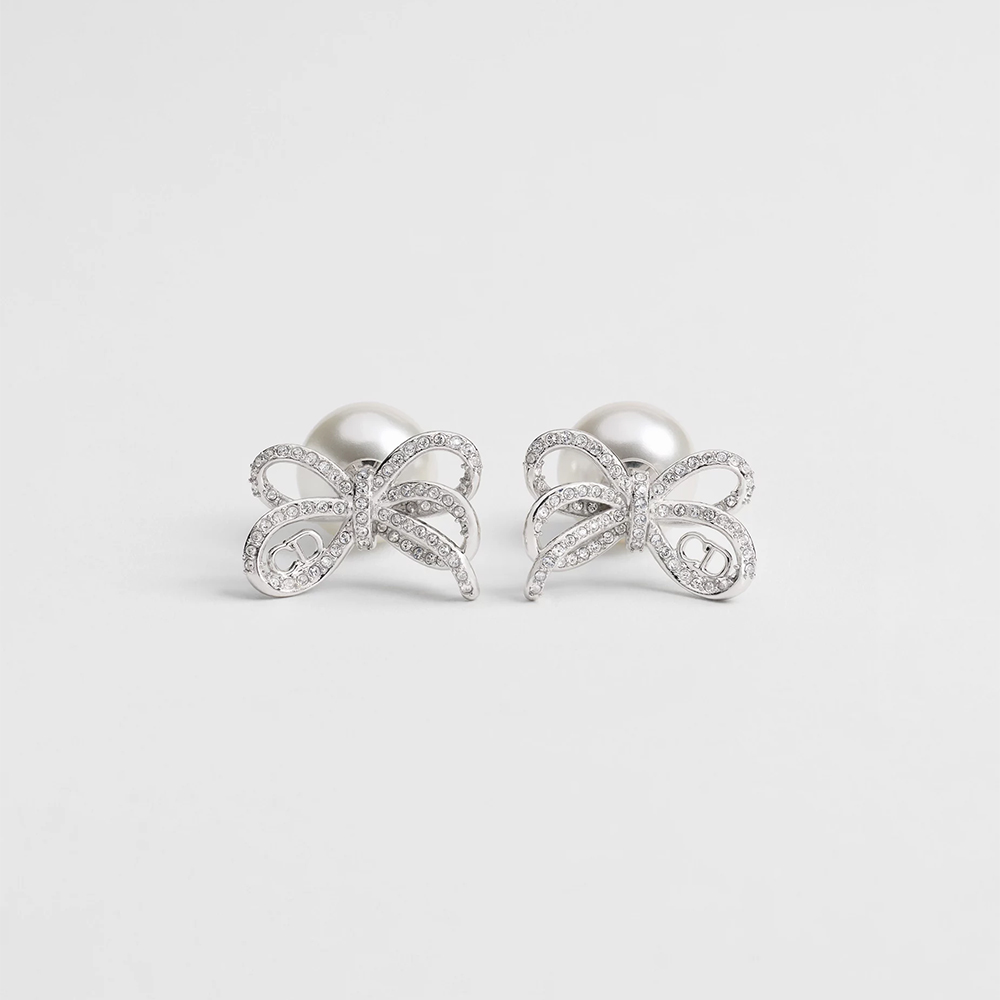 DIOR Dior Tribales Earrings Silver-Finish Metal White Resin Pearls and Crystals #397003