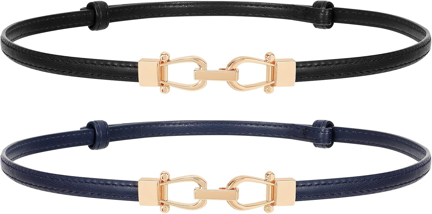JASGOOD Leather Skinny Belts for Women Plus Size Ladies Thin Waist Belts Adjustable for Jeans Pants Dresses with Gold Buckle