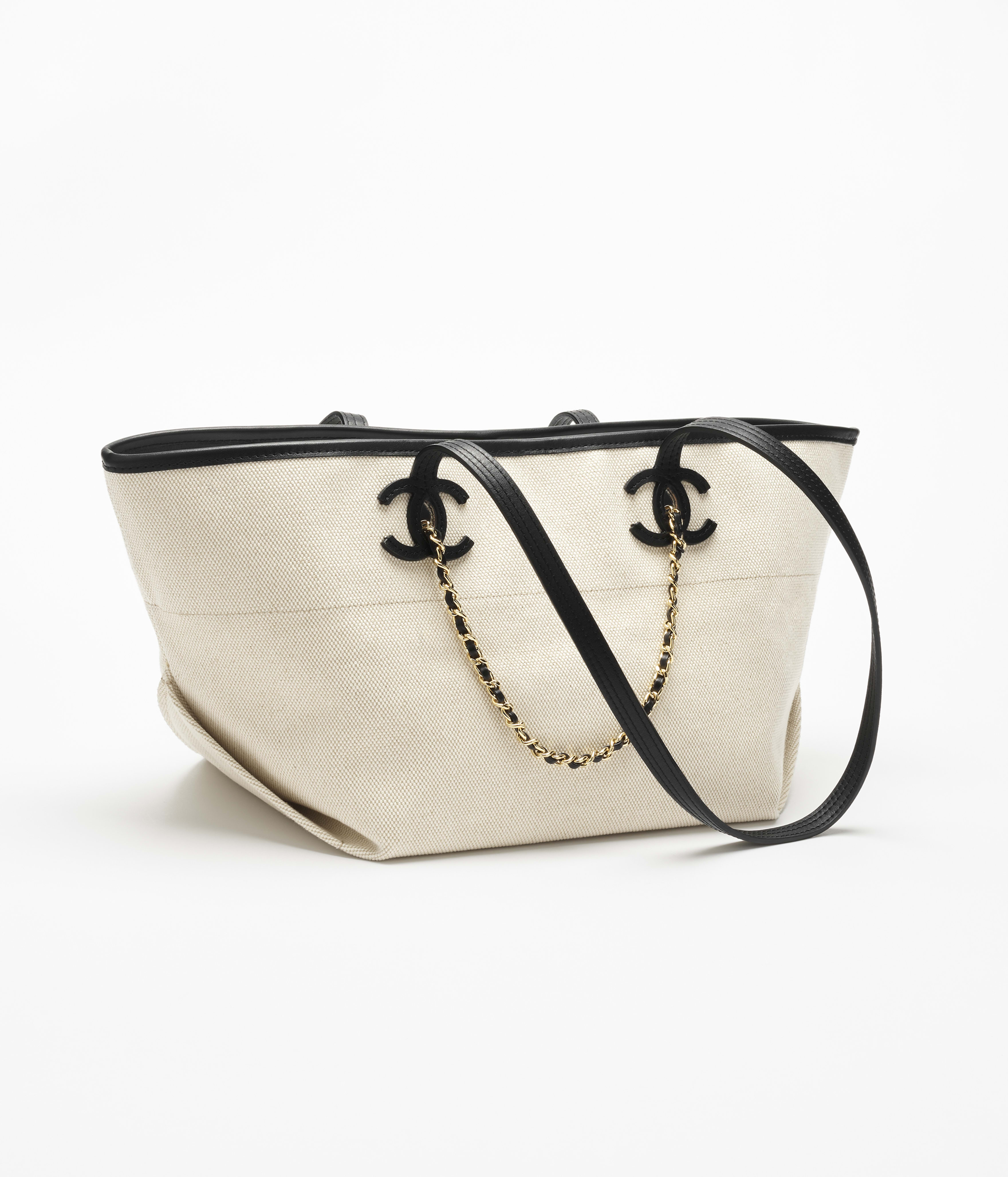 Chanel black Bag CHANEL Small Shopping Bag Canvas Calfskin Gold-tone Metal Ecru Black #387864 View 2 | Nigo Office