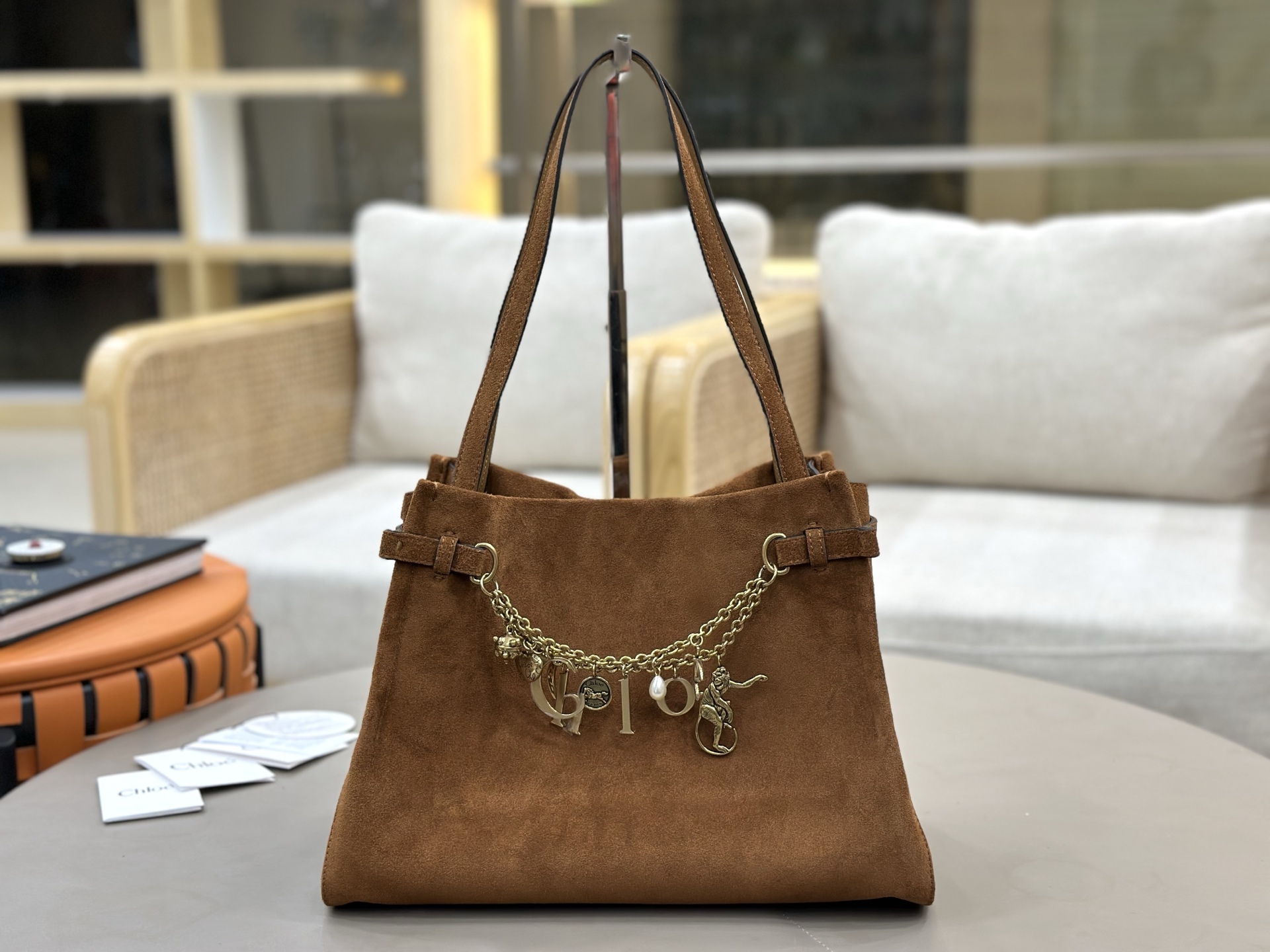 [TOP] Chloe Charms Hobo Bag Suede Leather 34x25x17cm - Brown - 711 Luxury