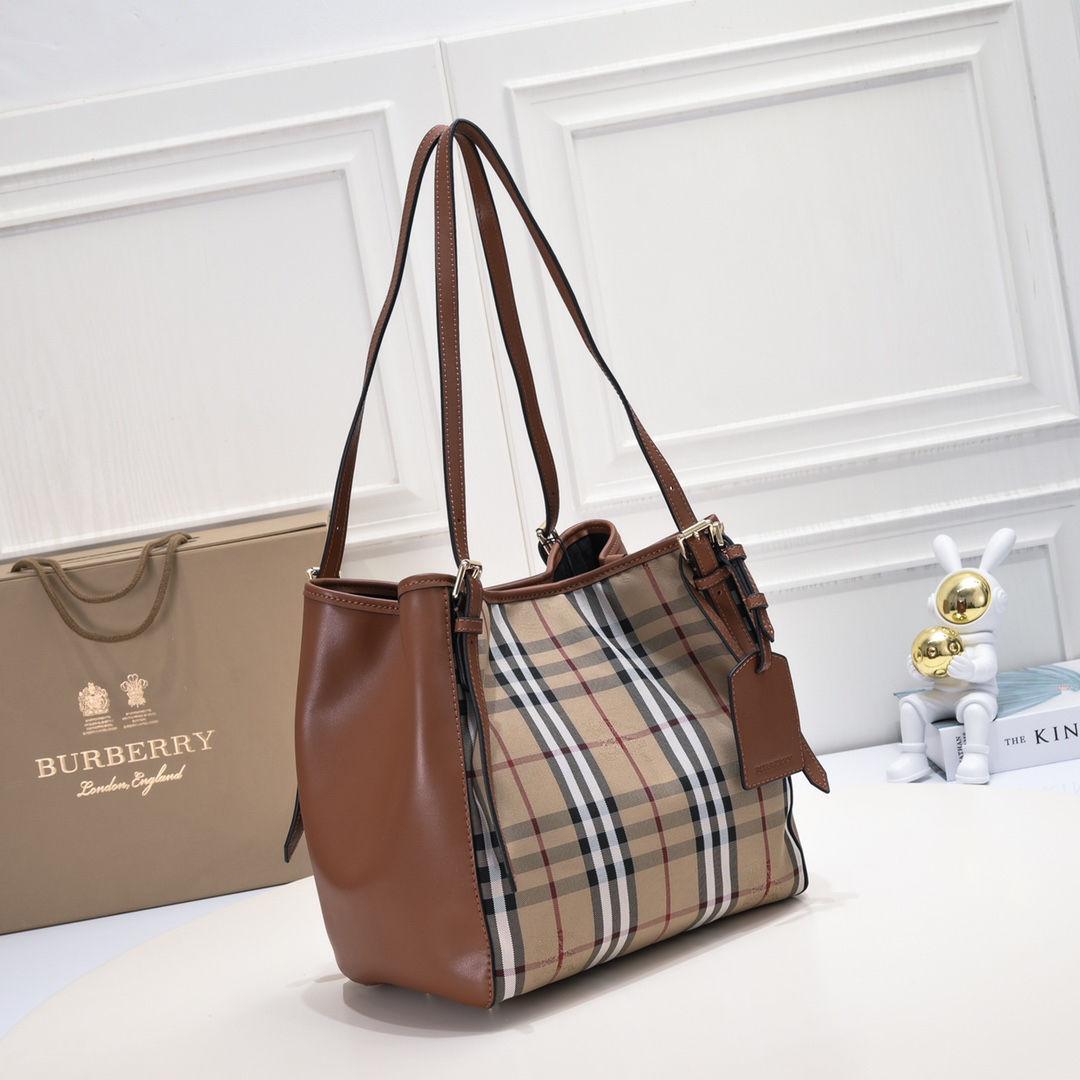 [TOP] BURBERRY The Canter Bag Calfskin 26 x 15.5 x 29.5cm - Khaki and Brown - 711 Luxury