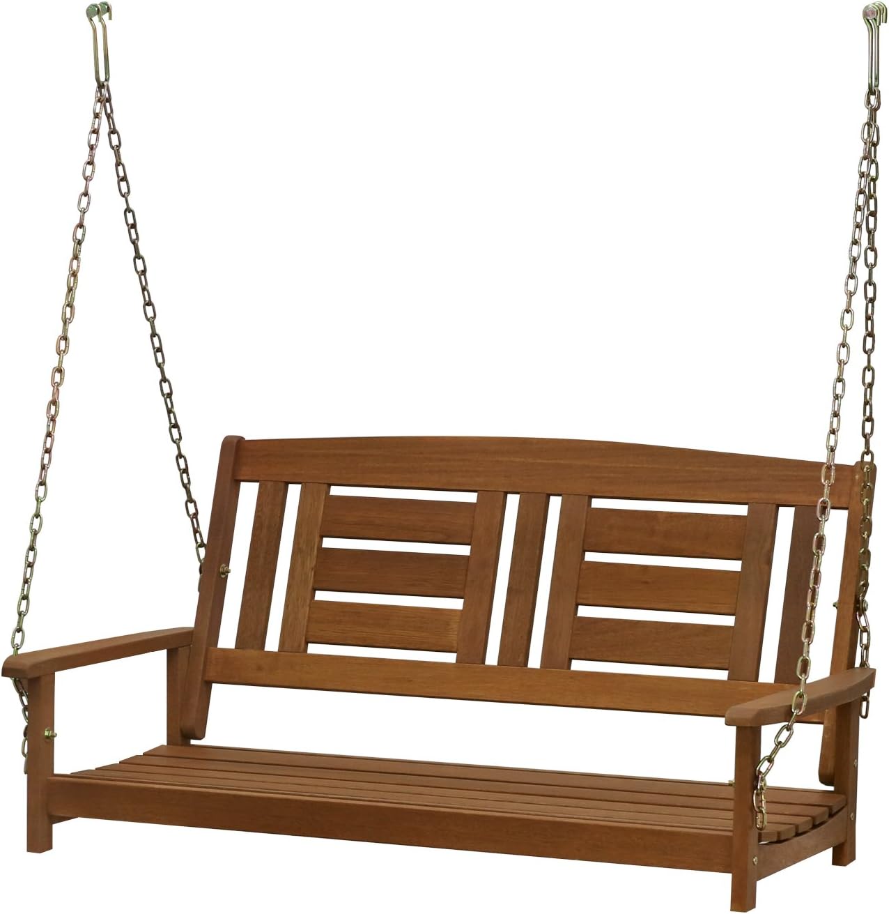 Furinno Tioman Outdoor Hanging Porch Swing with Chain, Wood, Natural, 59.9 x 120.5 x 68.5 cm