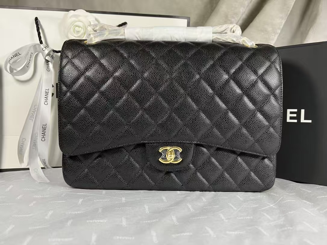[TOP] CHANEL Classic Flap Bag Caviar Max 33X20X10cm – Black & GHW - 711 Luxury