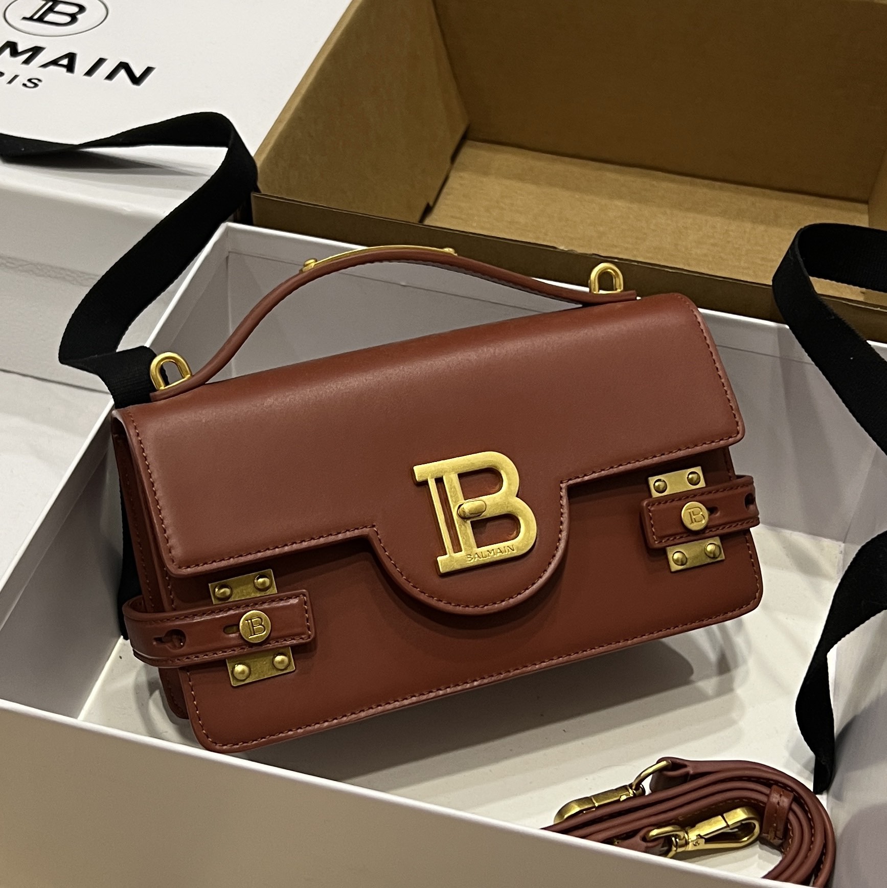 [TOP] BALMAIN Cowhide Bag 23*14*8cm - Dark Red - 711 Luxury