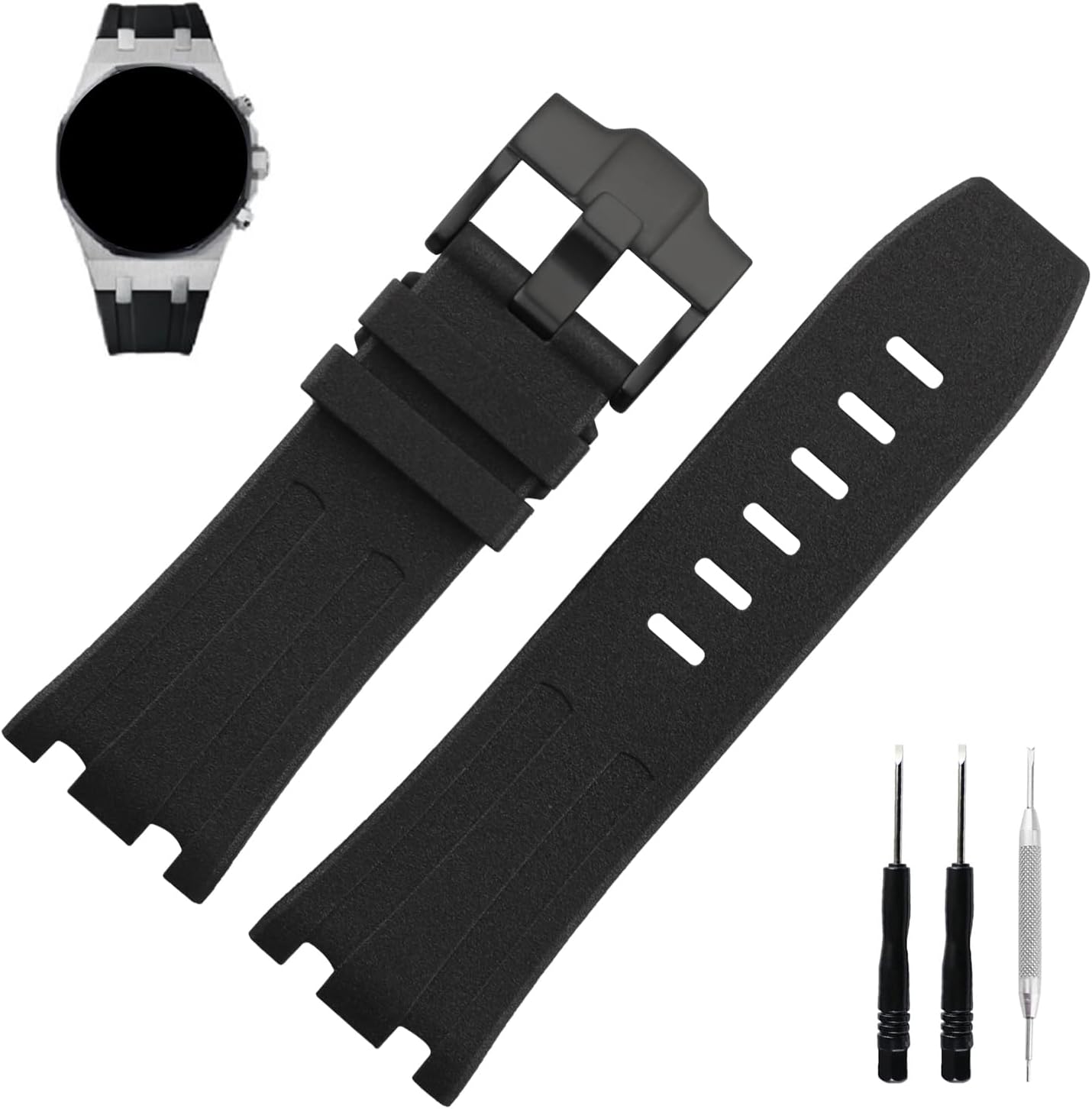 MMBAY Rubber 28MM Watch Bands Compatible Fit for Audemars Piguet AP Royal Oak Offshore 15703(Men's style) 15710 26170 26176 26237 26470 26703 Silicone Strap Wirstband for Men Women Bracelet Watch accessories, Silver