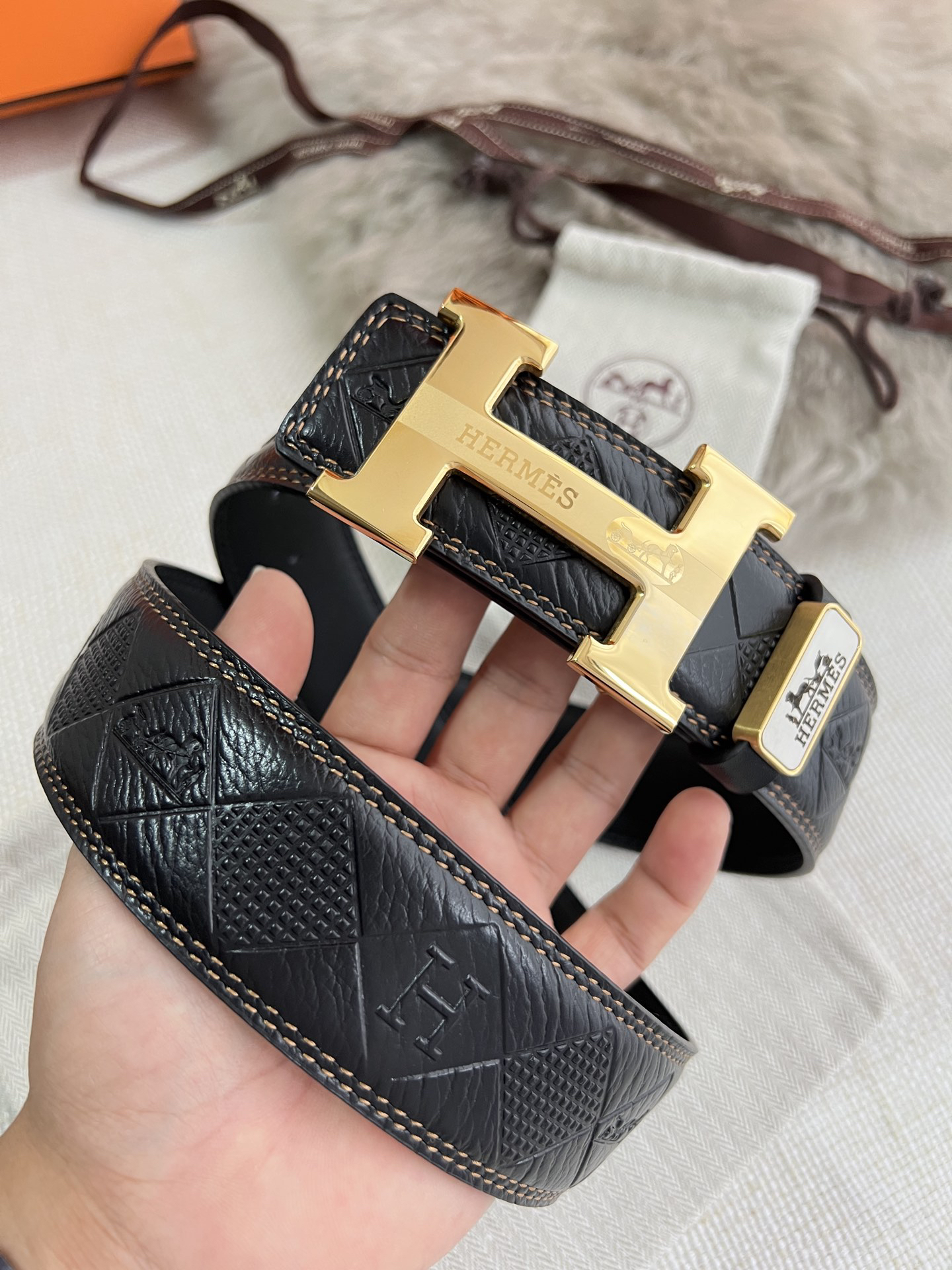 [TOP] HERMES Men's  Belt 3.8cm - Black - 711 Luxury