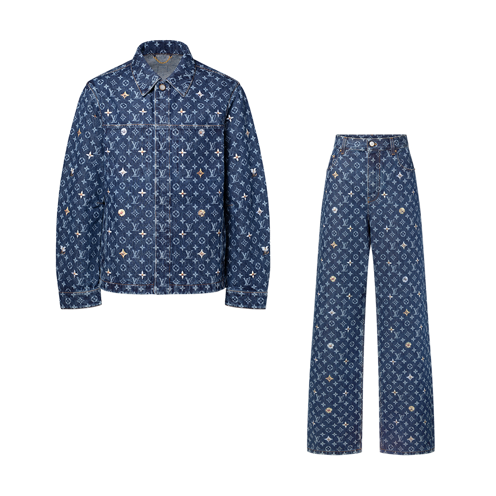 LOUIS VUITTON Monogram Embroidered Denim Overshirt and Skate Pants #387306