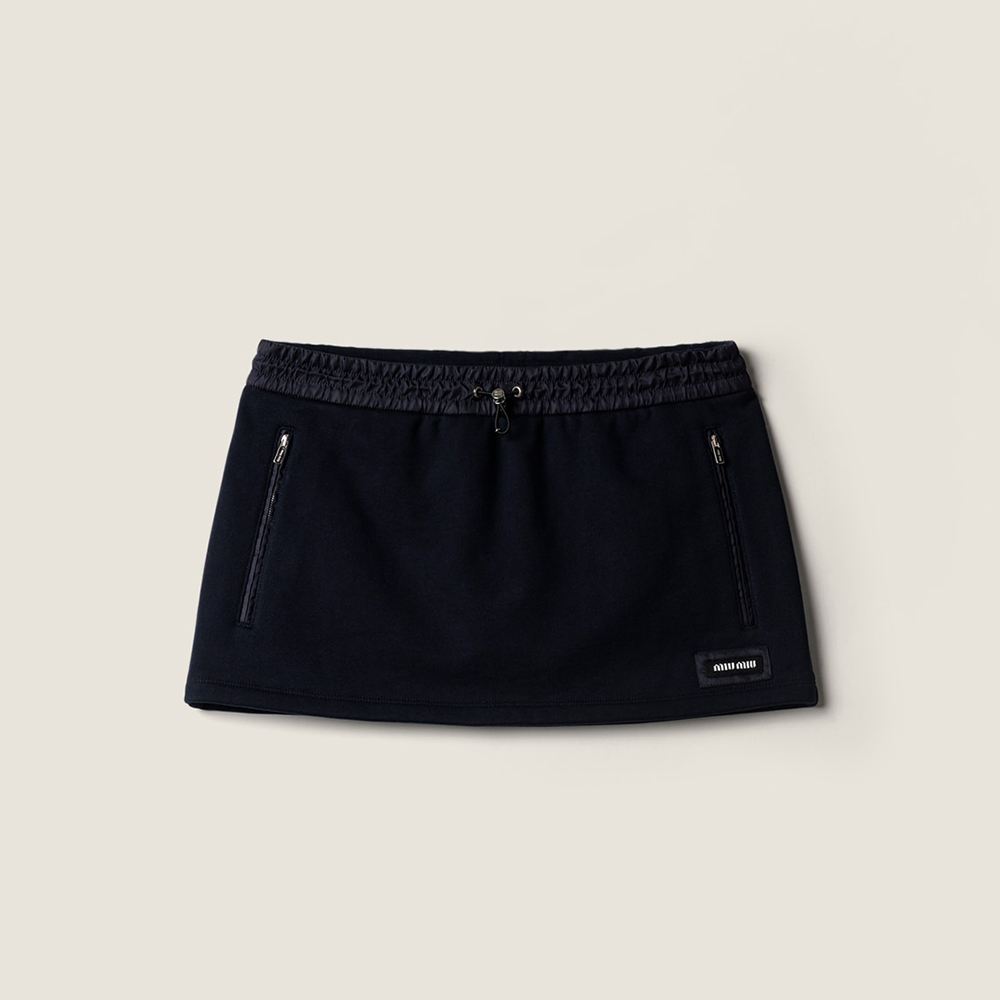 Designer navy Clothing MiuMiu Navy Cotton Fleece Miniskirt View 2 | Nigo Office