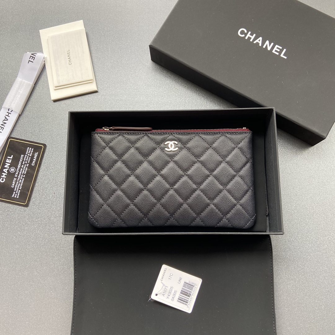 [TOP] CHANEL Caviar Wallet 20cm - Black - SHW - 711 Luxury
