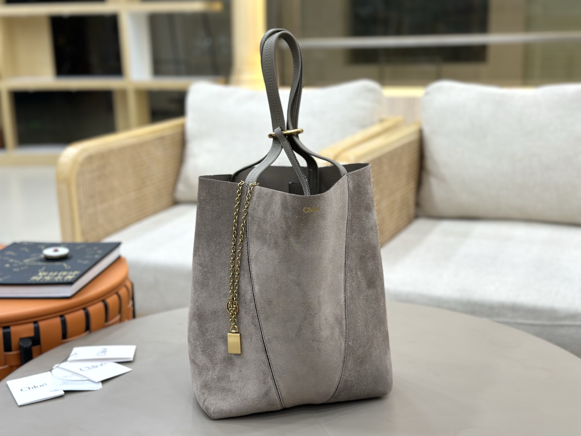 [TOP] Chloe Spin Bag Suede Leather 27*30*14 cm - Grey - 711 Luxury