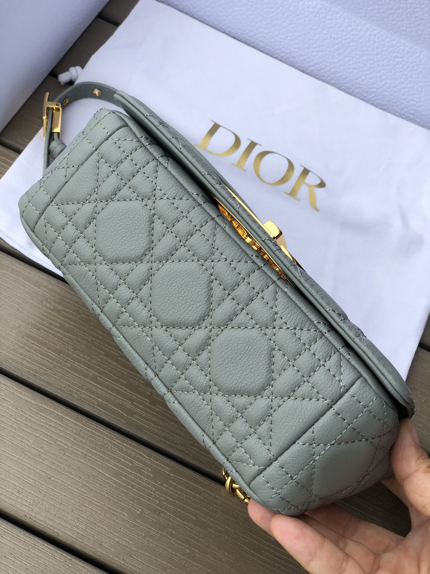 [TOP] Christian Dior Caro Bag Calfskin 20x12x7cm - Gray