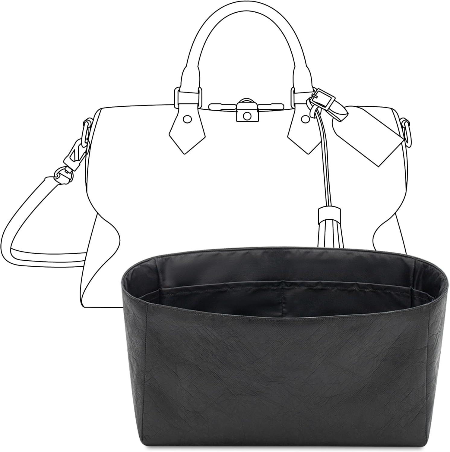 FANJI Project Handbag Organizer Insert for LV Speedy 30, Custom Fit Inside Premium Vanile Lightweight WaterResistant Purse Insert with Cup Holder Accessories