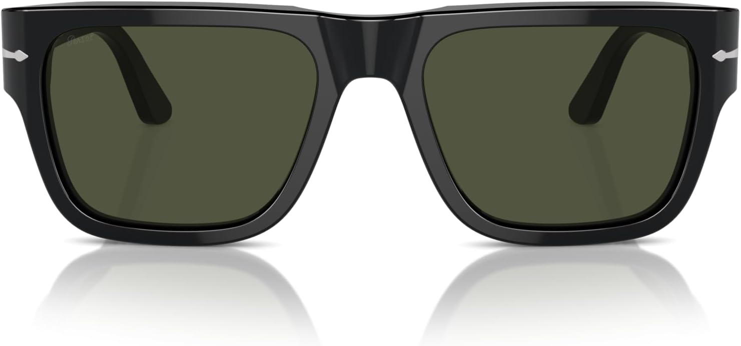 Persol Unisex Sunglasses Black Frame, Green Lenses, 57MM