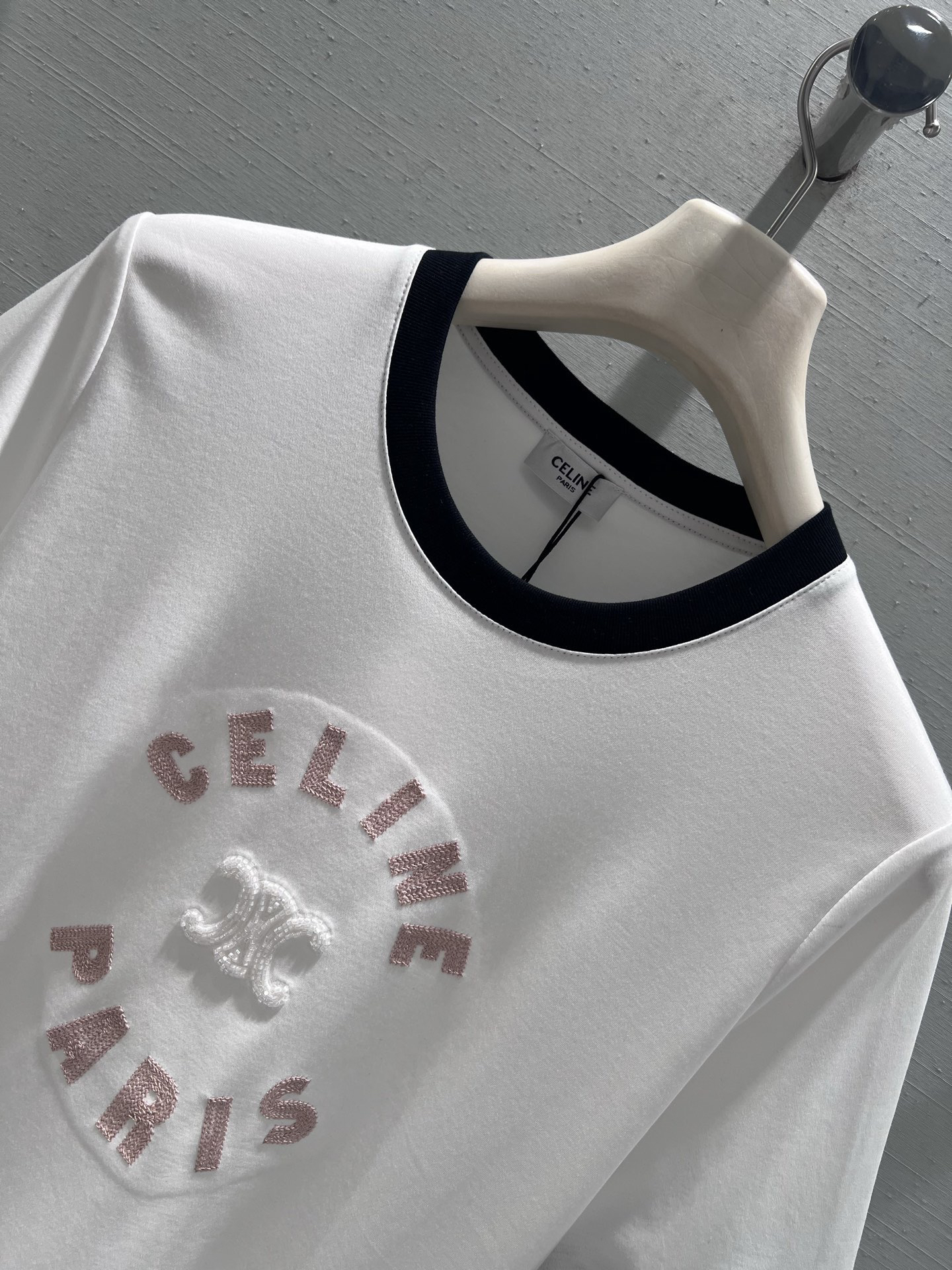 [TOP] CELINE Color Block Collar T-Shirt - White