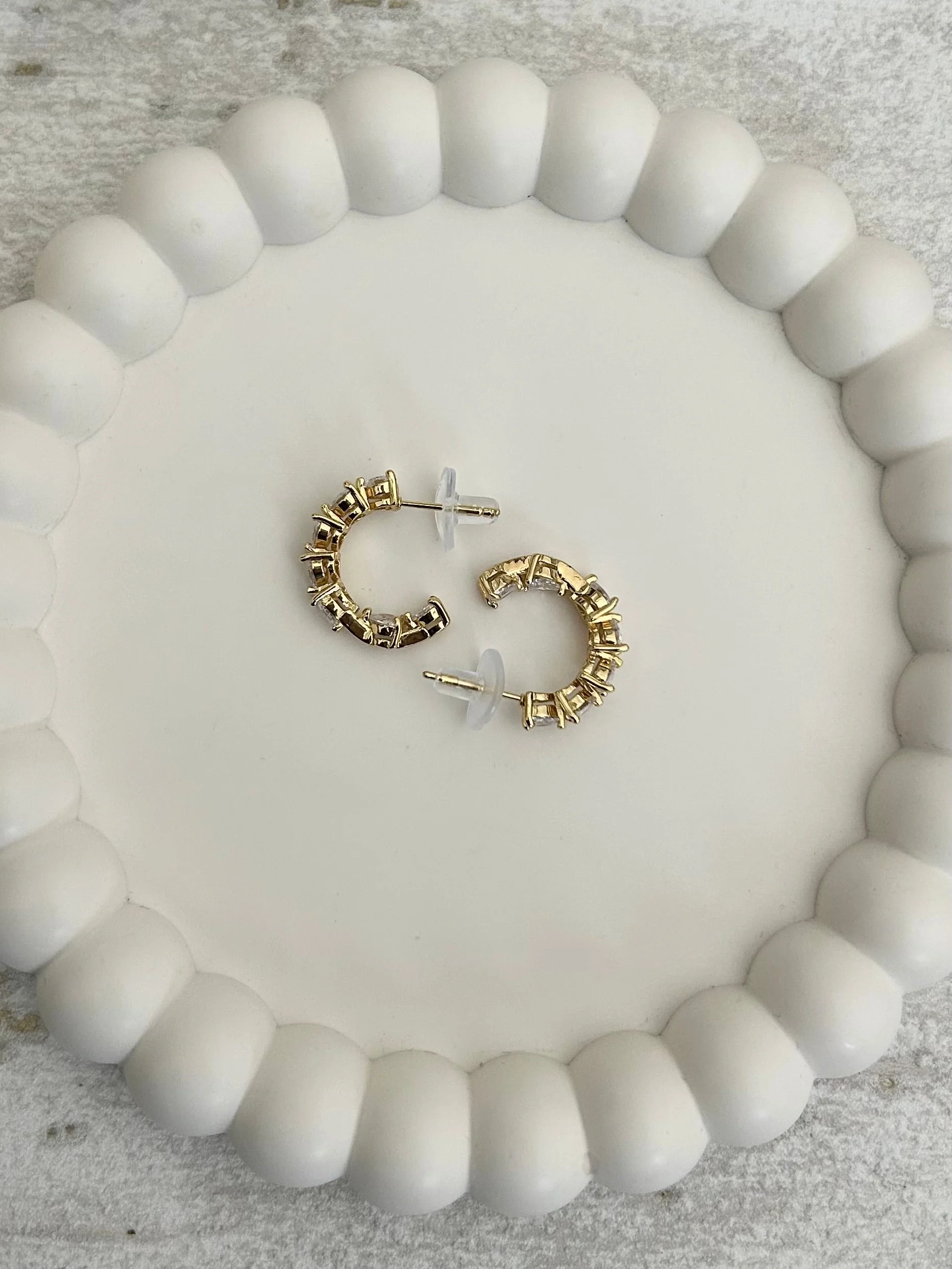 Gold Hoop Heart Diamante Earrings
