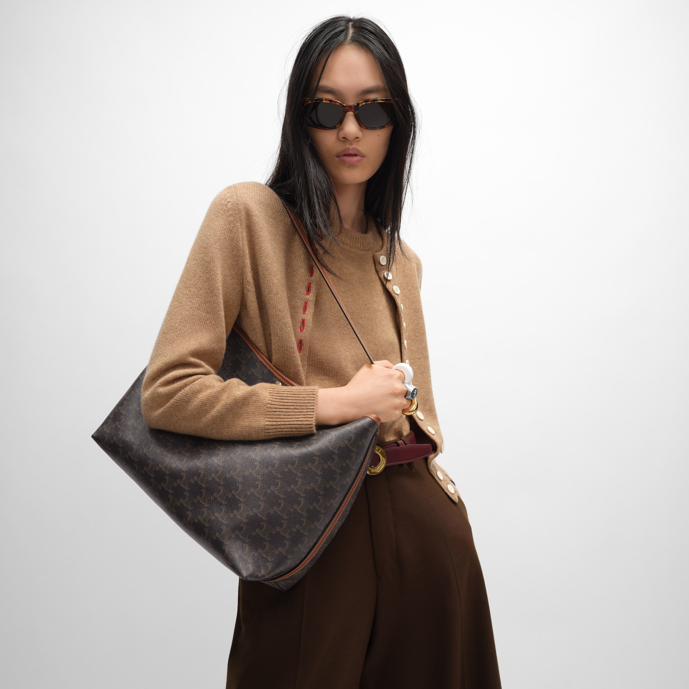 CELINE SOFT SHOPPER BAG IN TRIOMPHE CANVAS AND CALFSKIN #377766