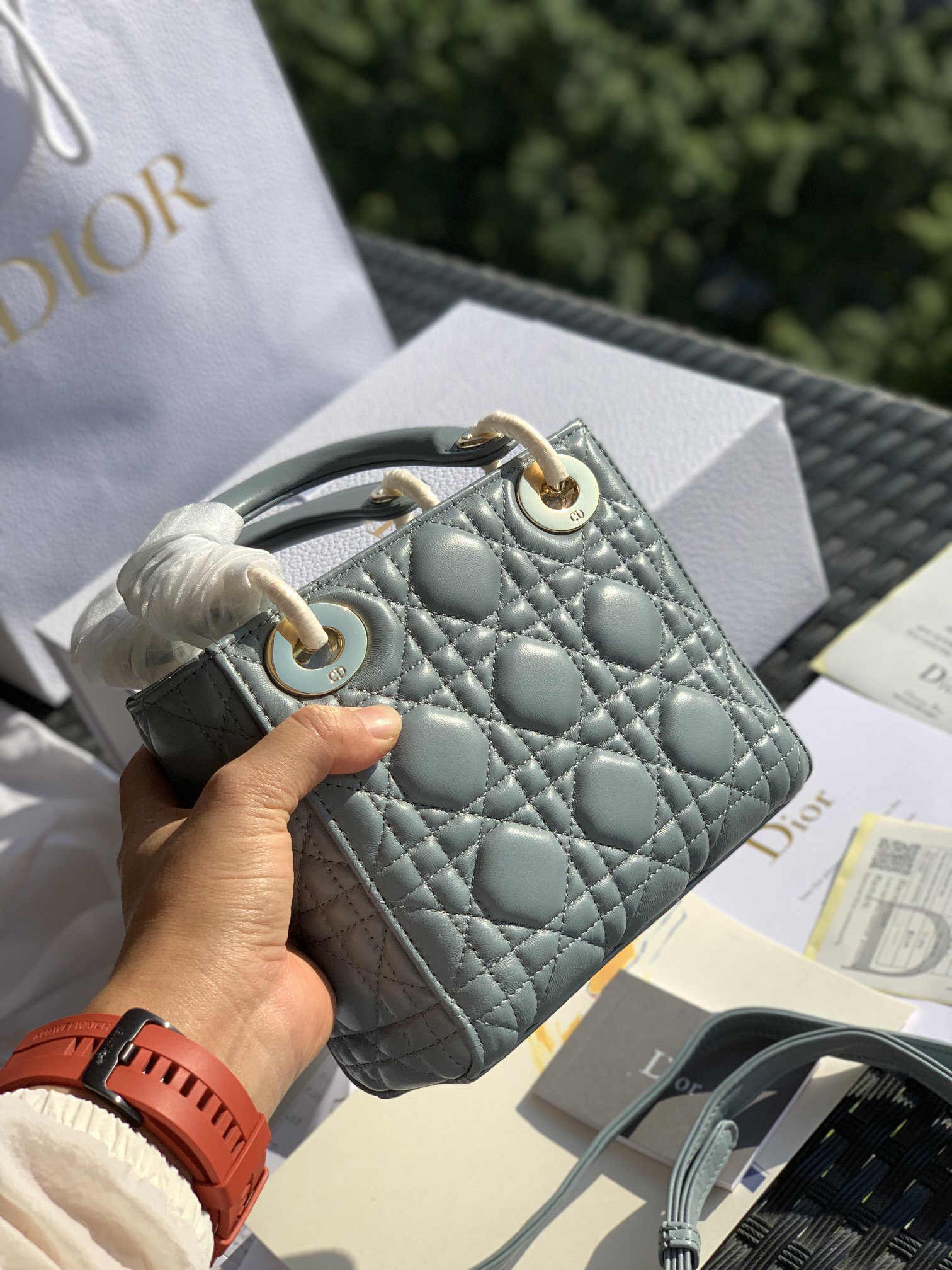 [TOP] Christian Dior Lady Dior Bag Lambskin 17x15x7cm - Blue