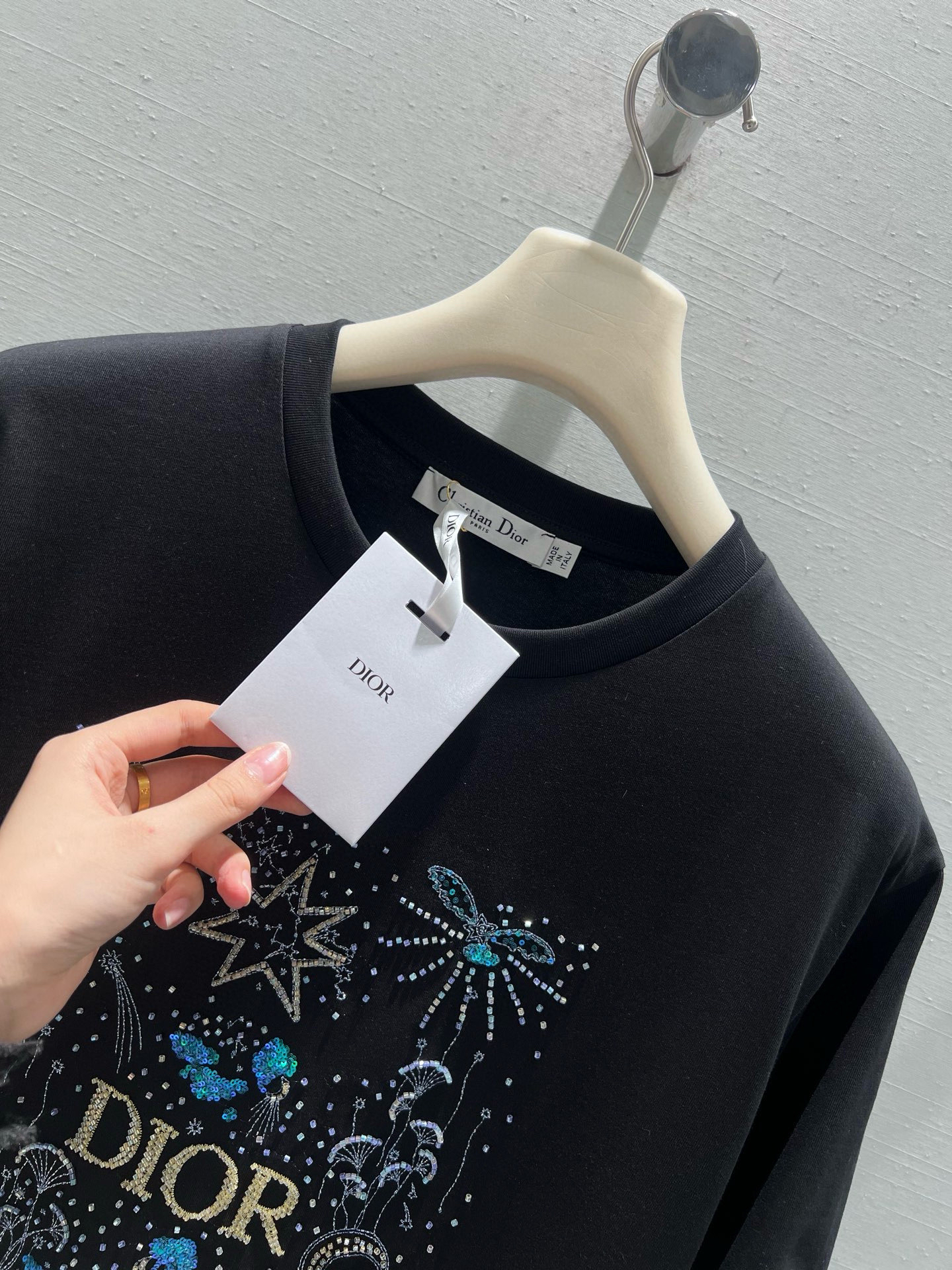 [TOP] Christian Dior Short-Sleeve T-Shirt with Starry Night Pattern - Black