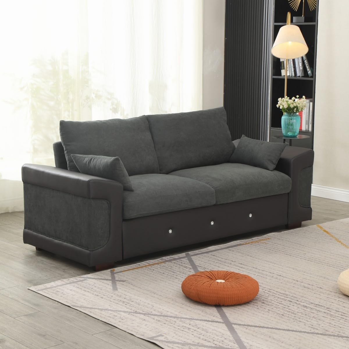 Panana Corner Sofa L shaped Couch Sectional Settee Huge Armrest- 3 Seater + 2 Seater- Built-in USB Port Chaise (Dark Gray, 3 Seater with Built-in USB Port Corner Chaise)