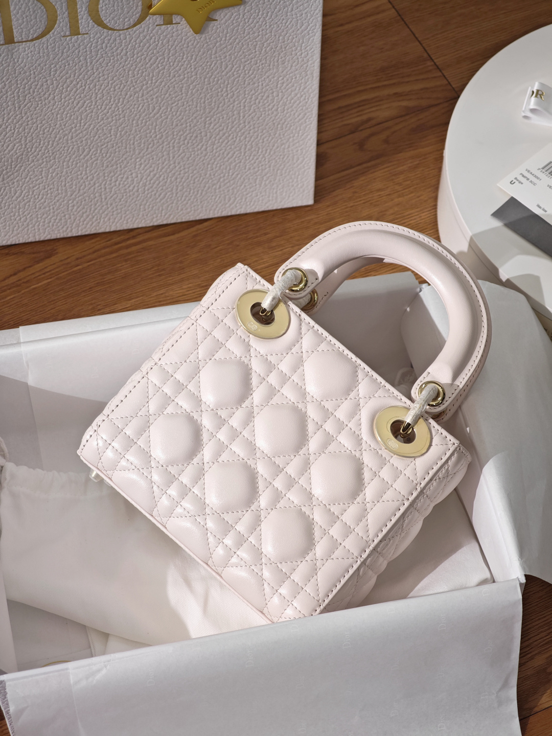 [TOP] Christian Dior Lady Dior Bag Lambskin 17x15x7cm - Pink