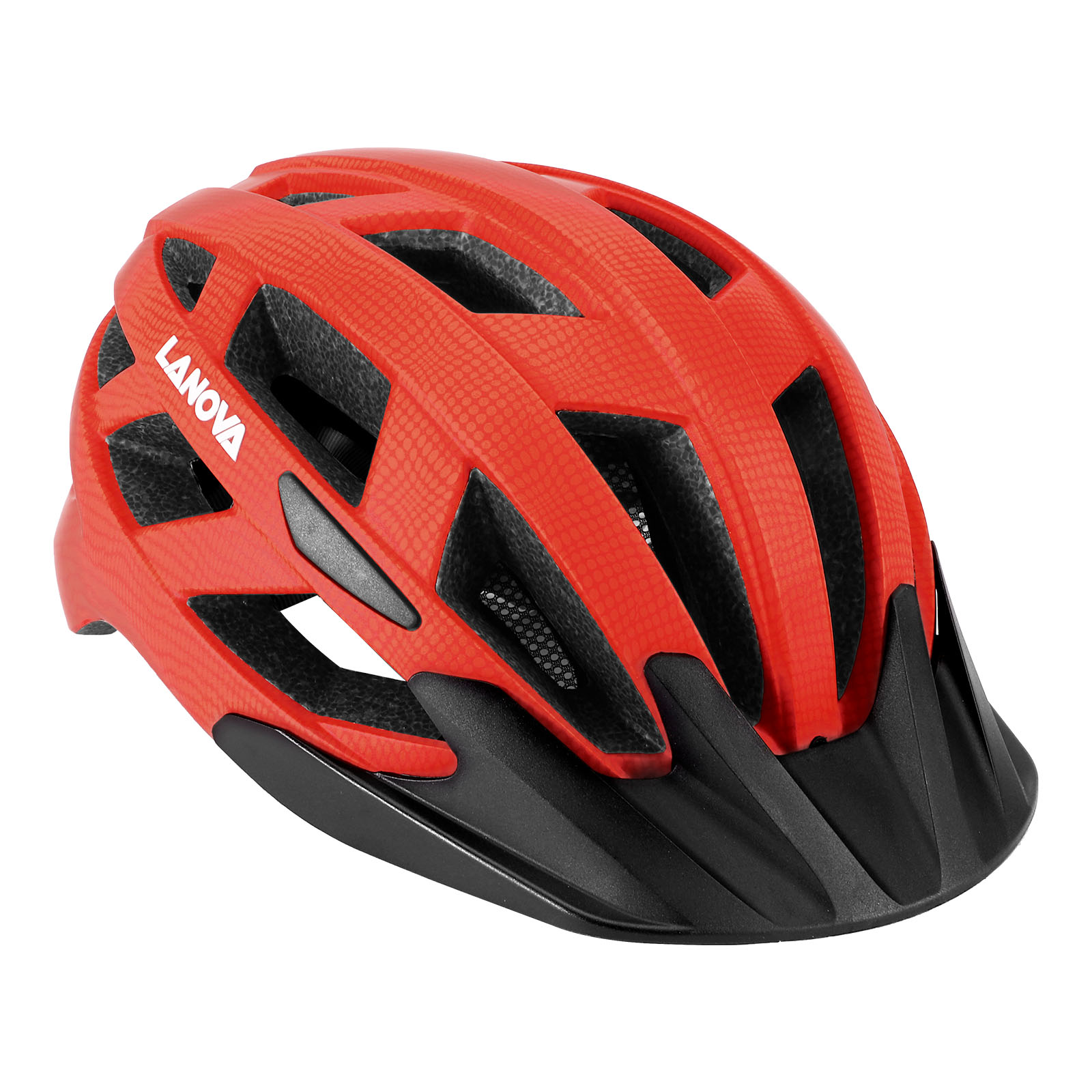 Red Helmet:
Red road bike helmet with multiple ventilation openings and lightweight protective design.