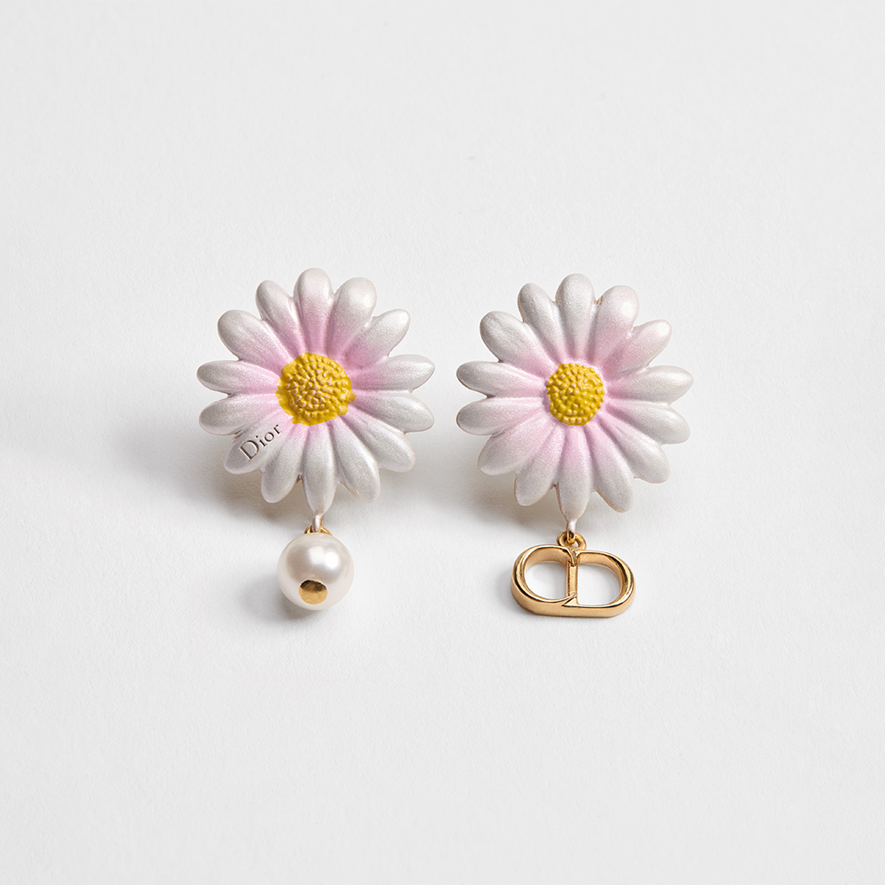 DIOR Dior Daisy Earrings Gold-Finish Metal White Resin Pearl and Multicolor Lacquer #385054
