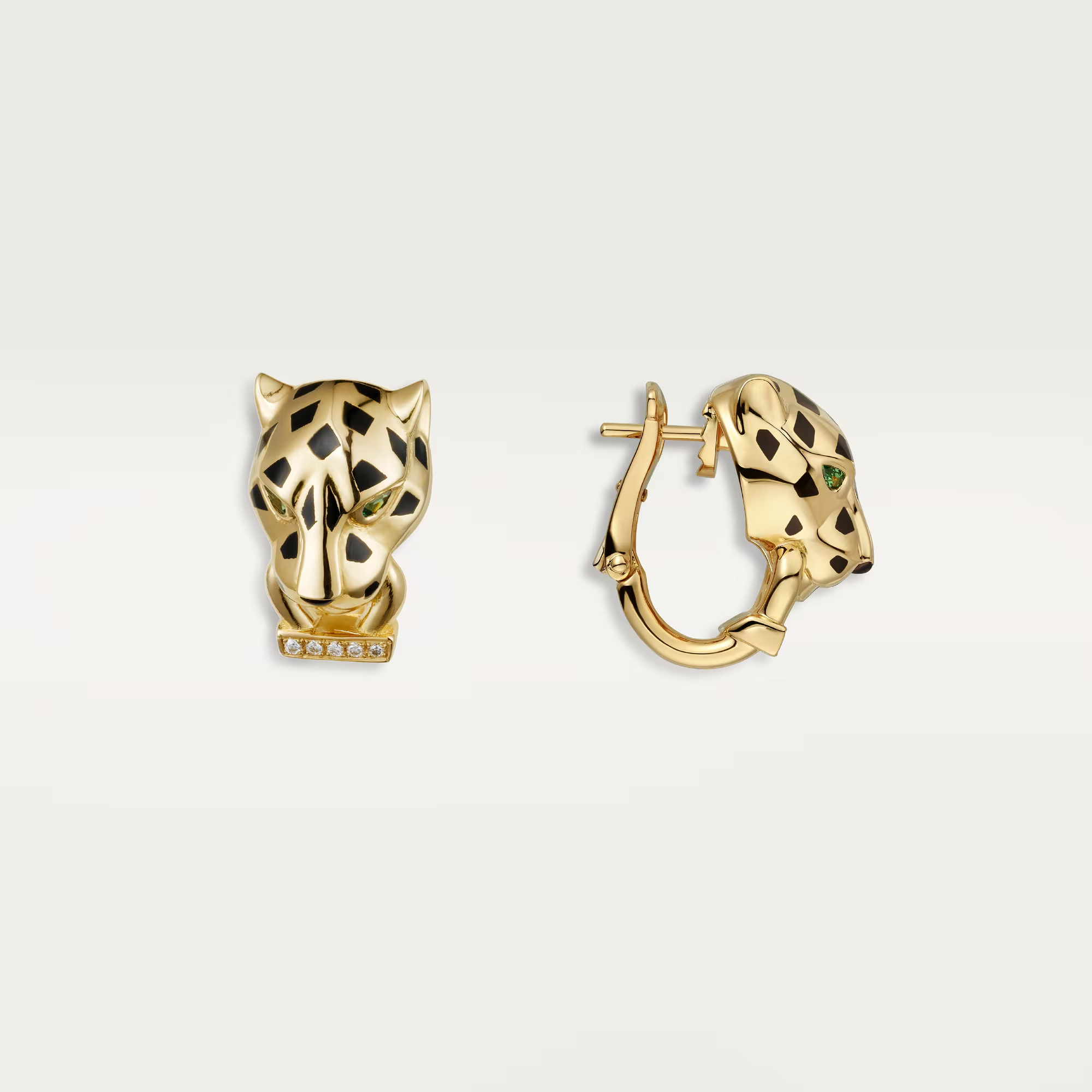 Carty Panther Motif Earrings, Yellow Gold,  Moissanite