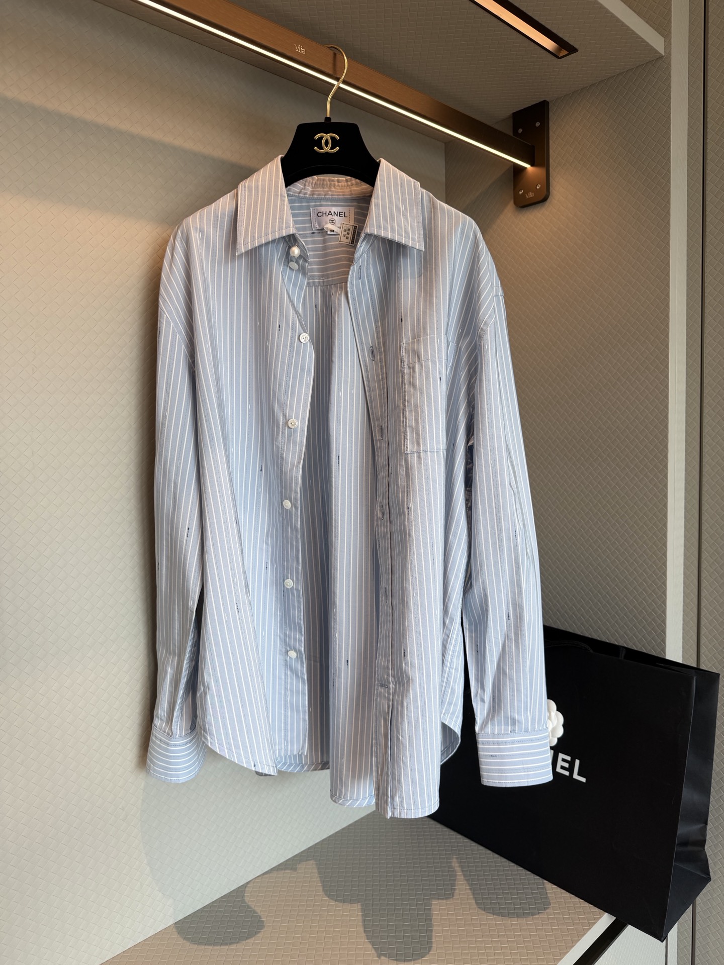 CHANEL Shirt Cotton Sky Blue #388655