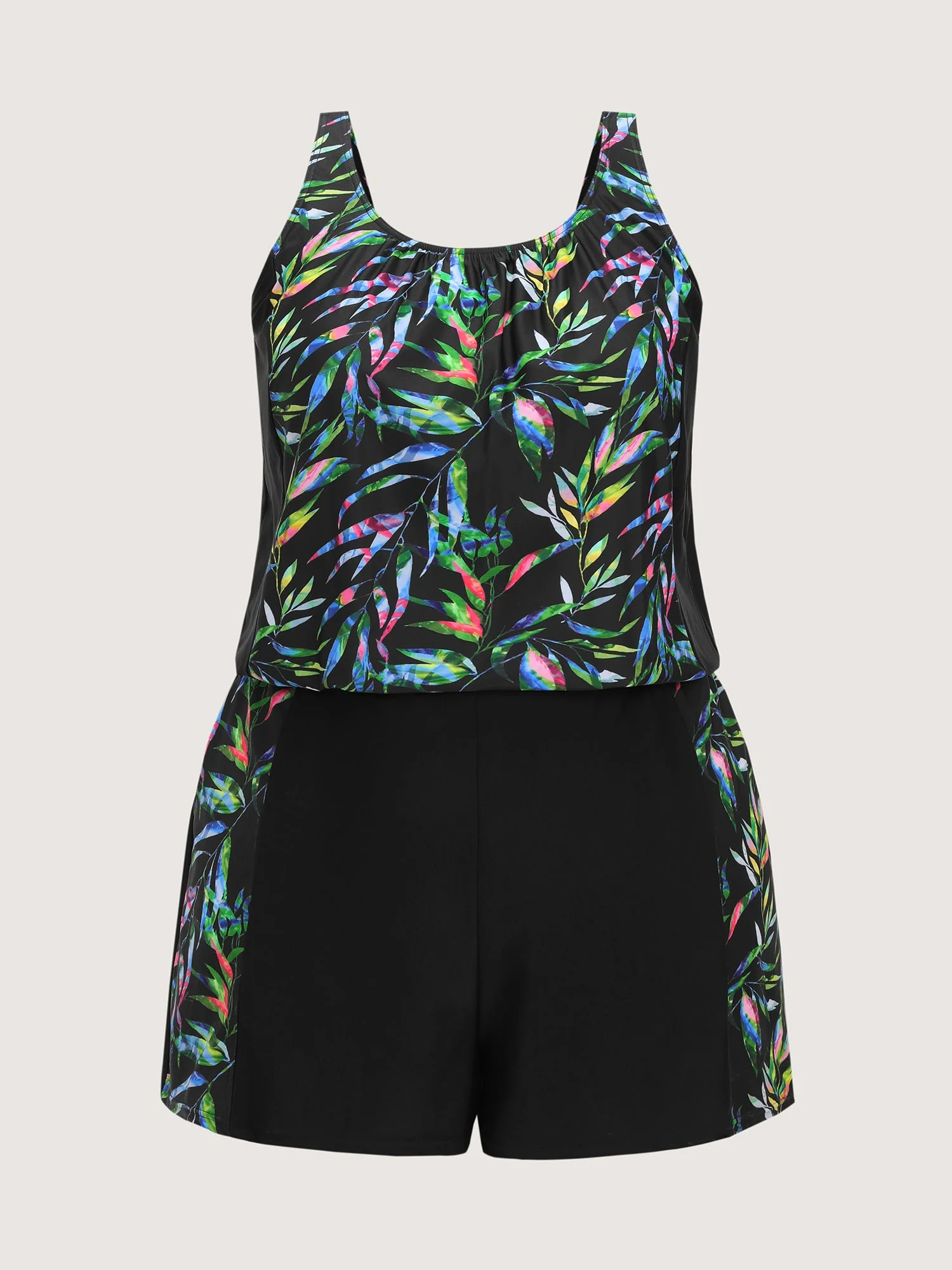 Tropical Print Pockets Swim Romper