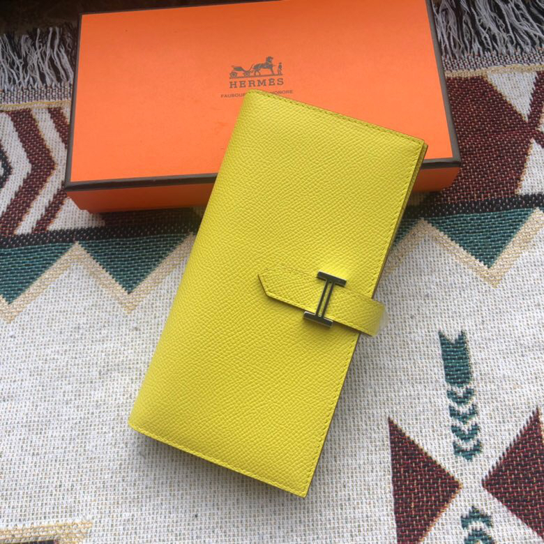 [TOP] HERMES Bearn Wallet Epsom Leather 17.5*9.5cm - Citron
