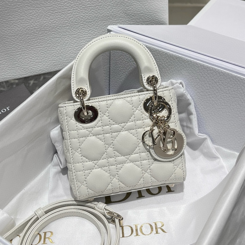 [TOP] Christian Dior Lady Dior Bag Lambskin 12x10.2x5cm - White - 711 Luxury