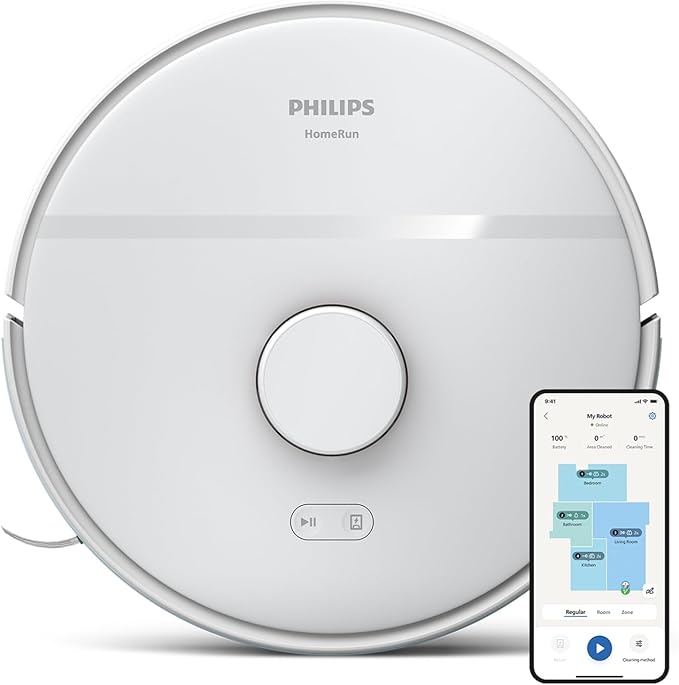 Philips HomeRun 2000 Series: 2-in-1 robot vacuum cleaner and mop, suction power 2700 Pa, run time 130 minutes, laser navigation, carpet enhancement, app control, white (XU2000/20)