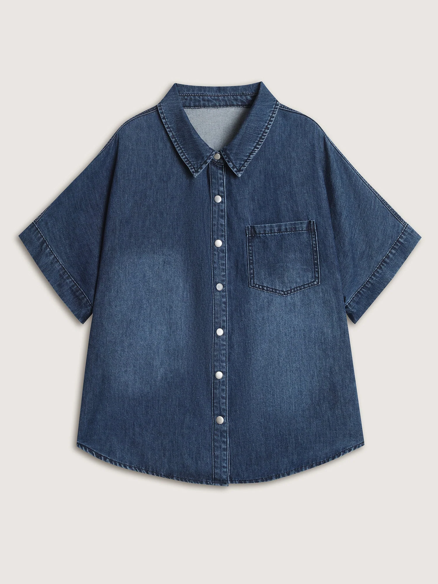 Button Detail Collar Pocket Denim Top
