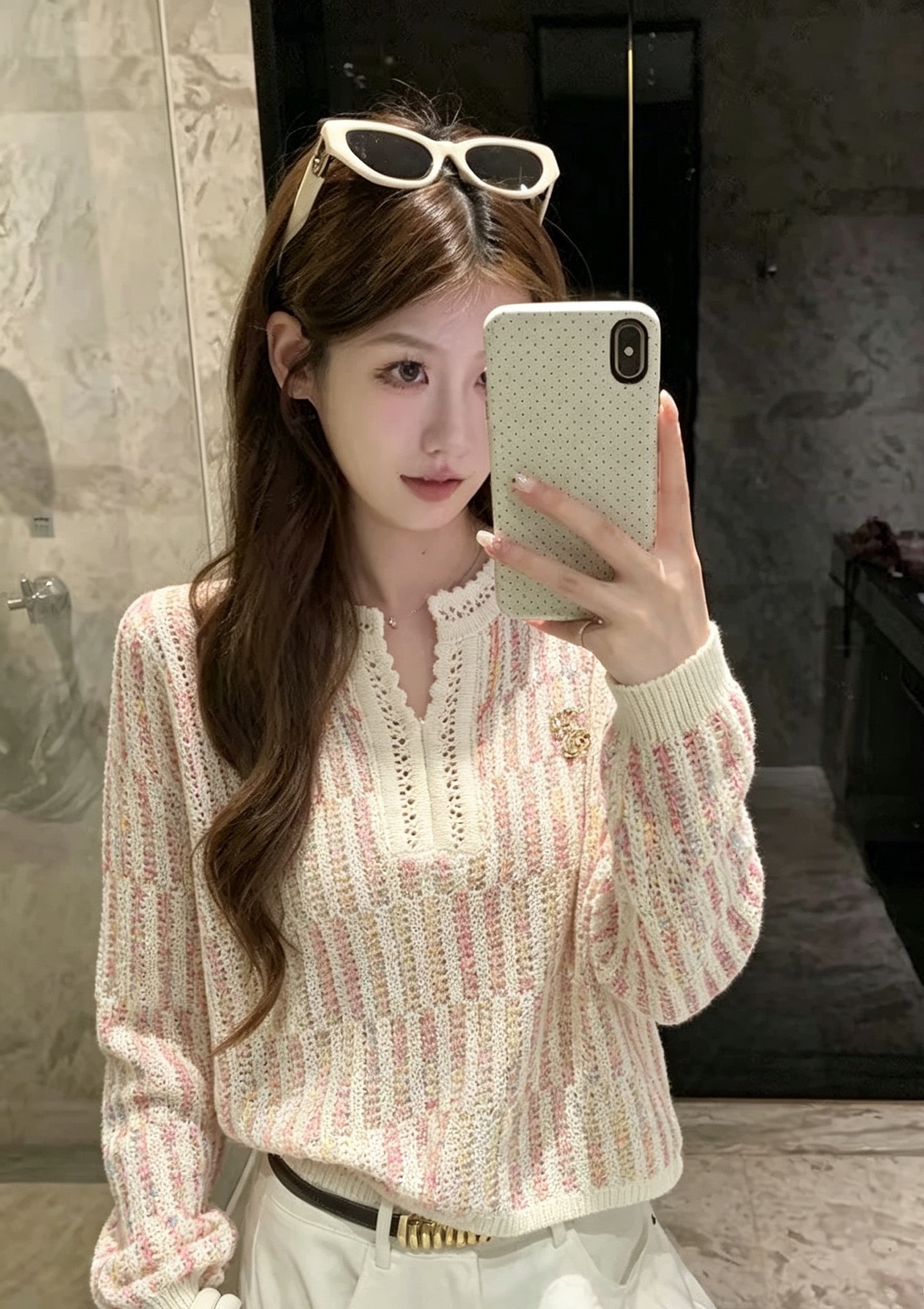 [TOP] CHANEL Knit Top - Beige and Pink - 711 Luxury