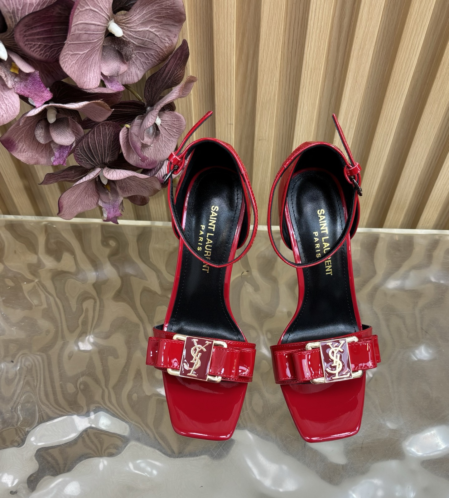 [TOP] Yves Saint Laurent YSL High Heels Sandals - Red - 711 Luxury