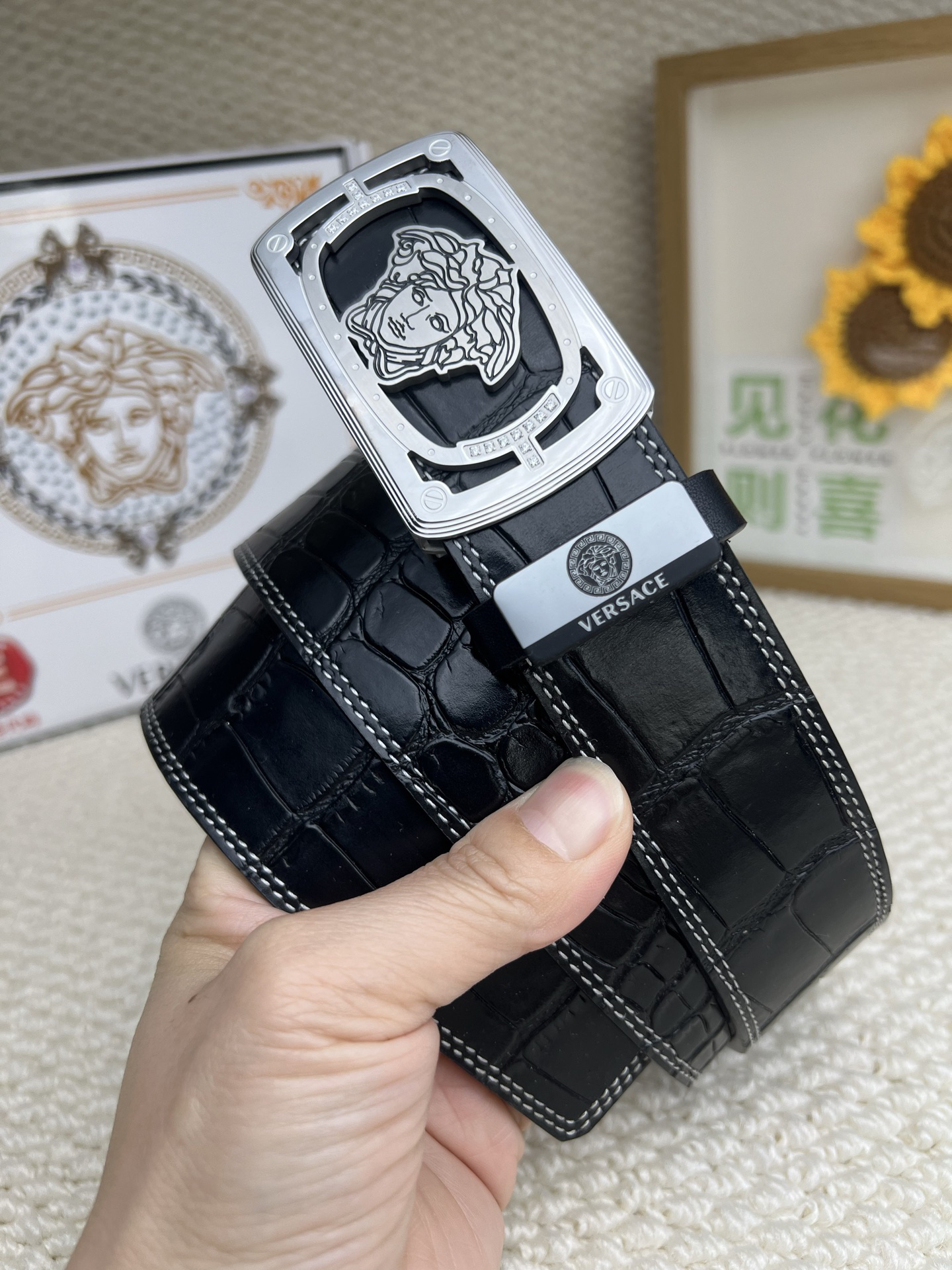 [TOP] VERSACE Men's Belt 3.8 cm - Black - 711 Luxury