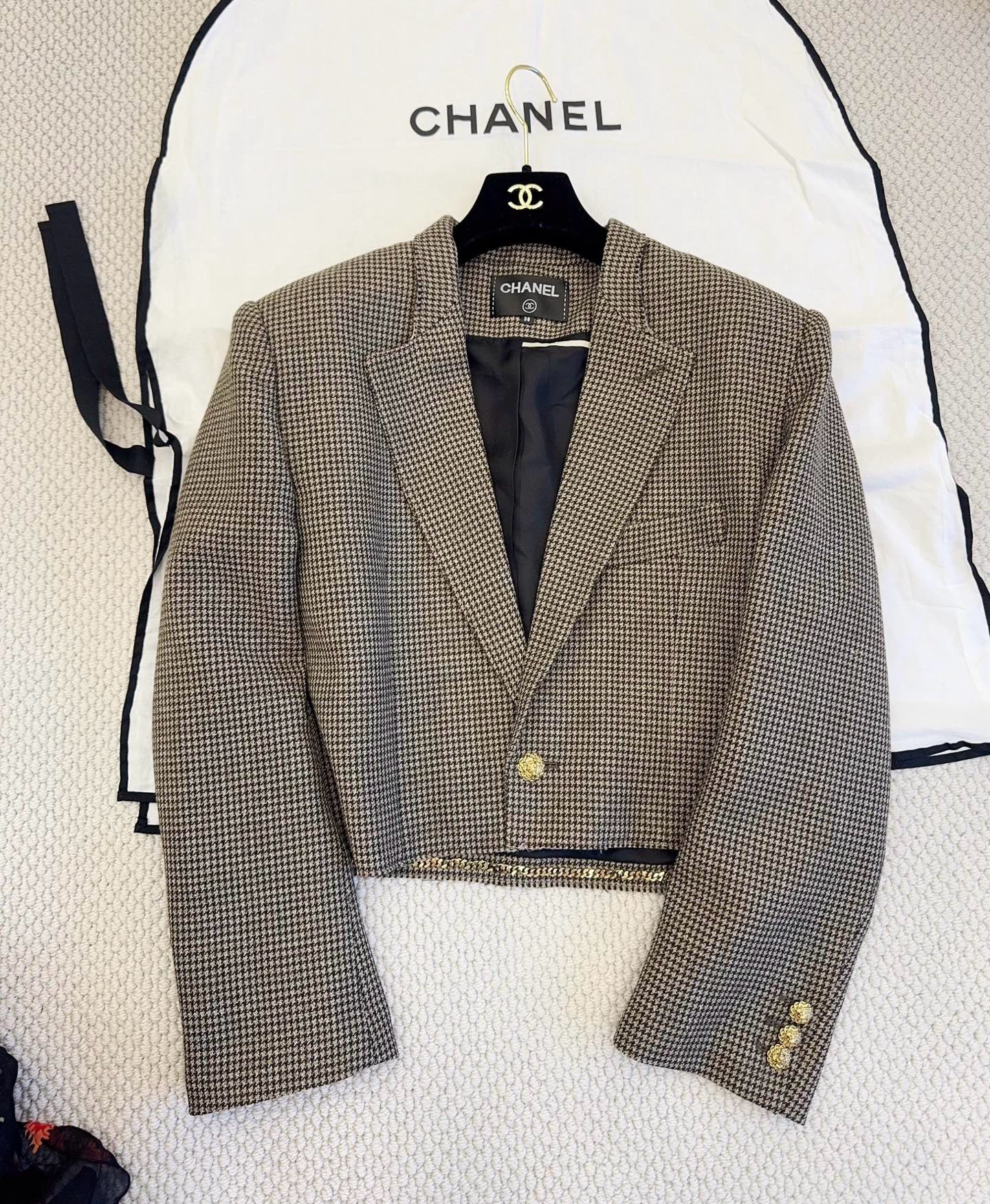 CHANEL Jacket and Pants Wool Cloth Brown Ecru #384532