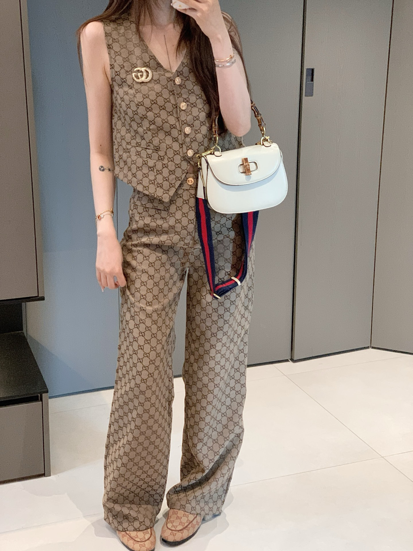 [TOP] GUCCI Vest + Pants Set - Brown