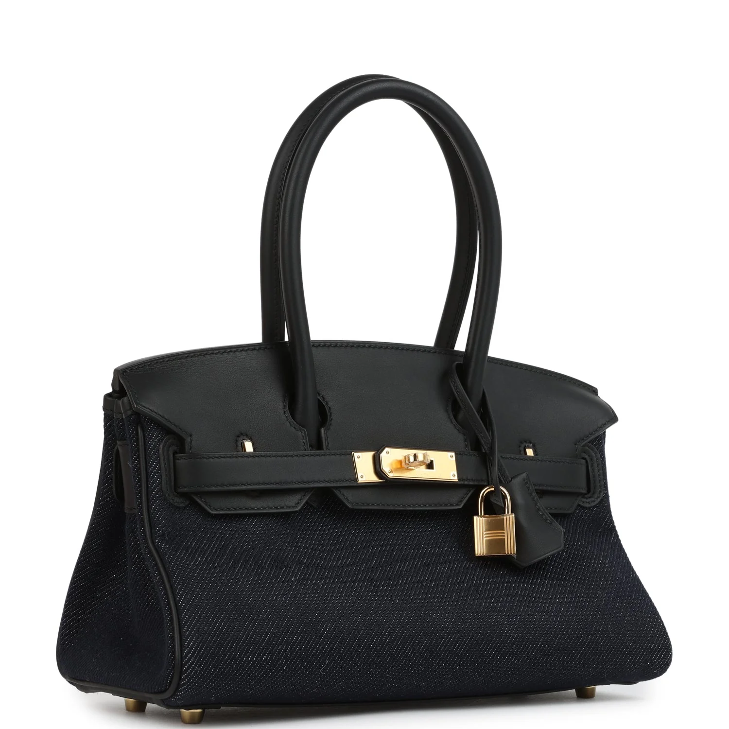 Hermes Shoulder Birkin LightBlack Swift and Bleu Indigo Denim Gold Hardware