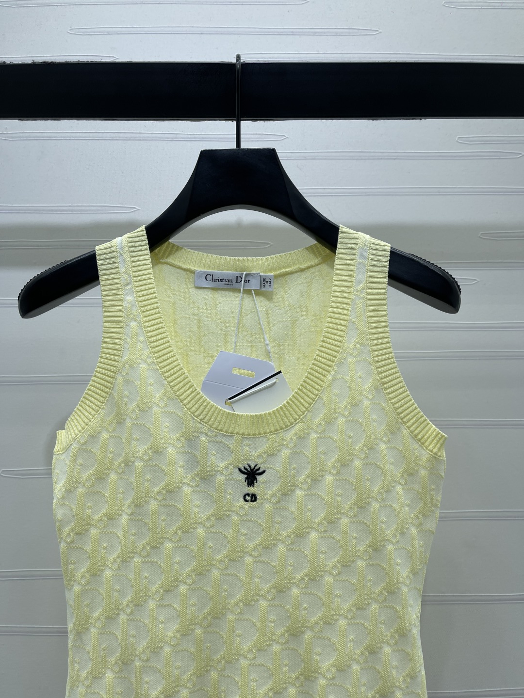 [TOP] Christian Dior  Jacquard Round Neck Knitted Vest - Yellow